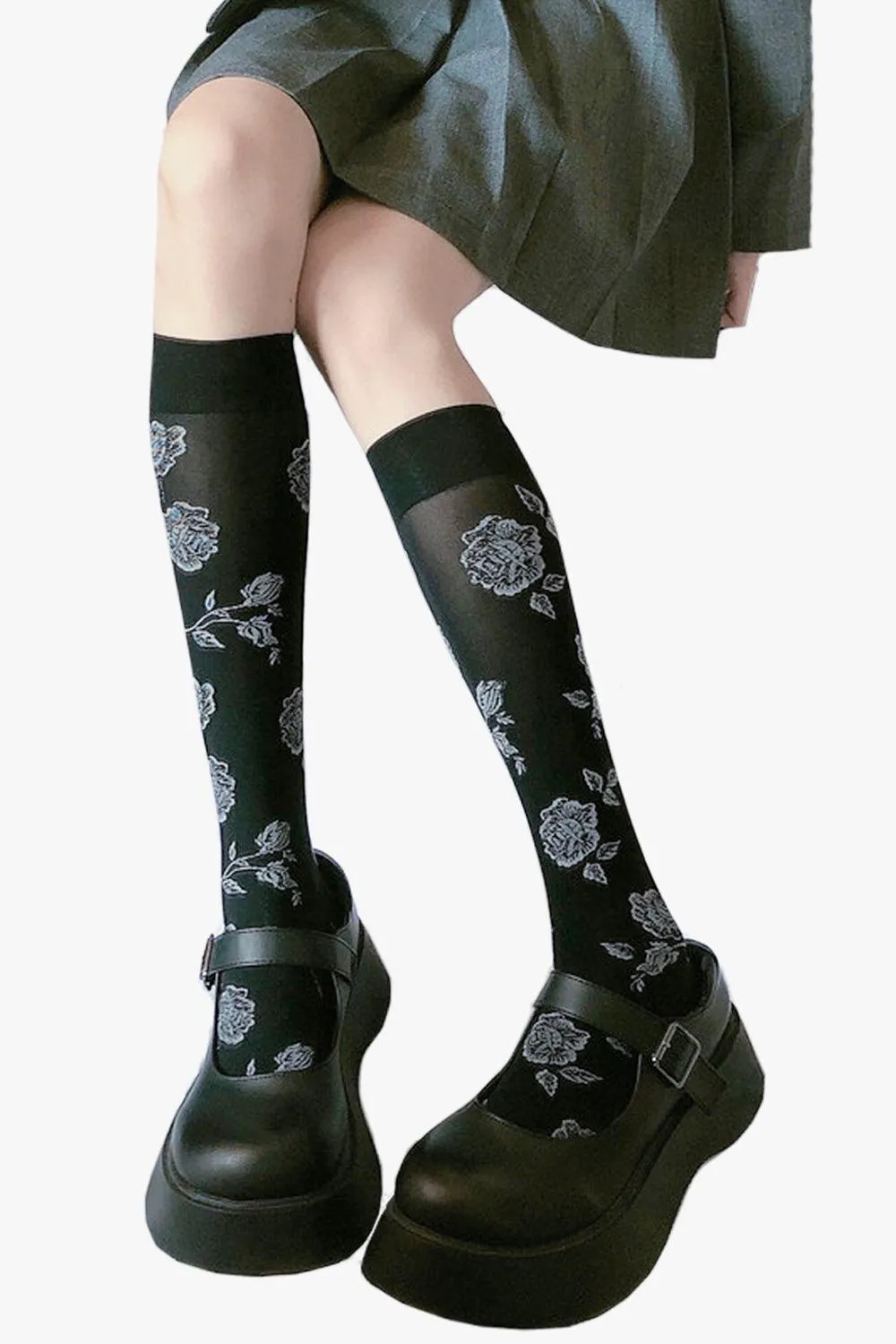 Knee Long Socks Roses Aesthetic