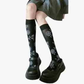 Knee Long Socks Roses Aesthetic