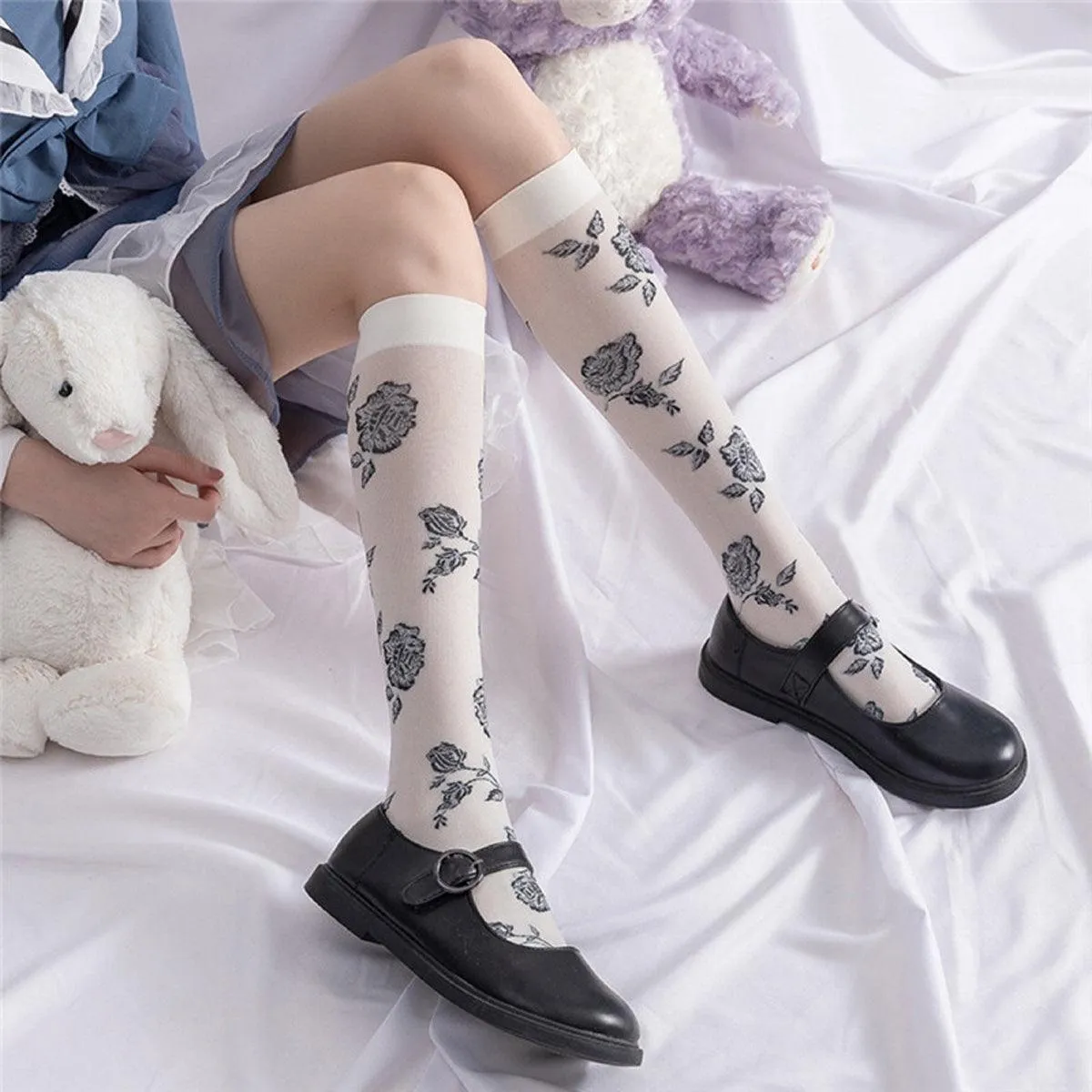 Knee Long Socks Roses Aesthetic