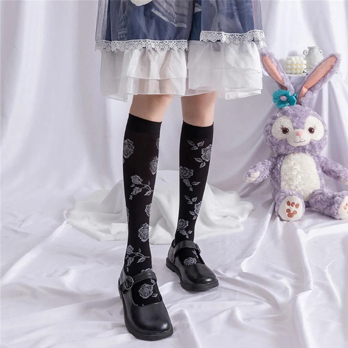 Knee Long Socks Roses Aesthetic