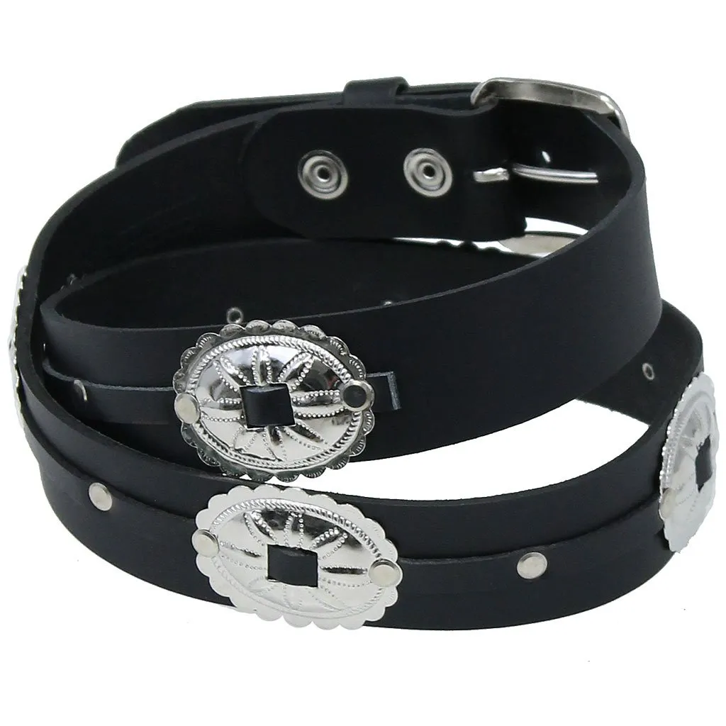 Large Oval Concho Premium Veg-Tan Black Leather Belt #BT428CK ()