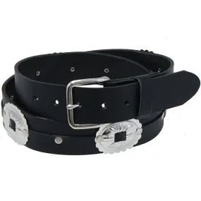 Large Oval Concho Premium Veg-Tan Black Leather Belt #BT428CK ()