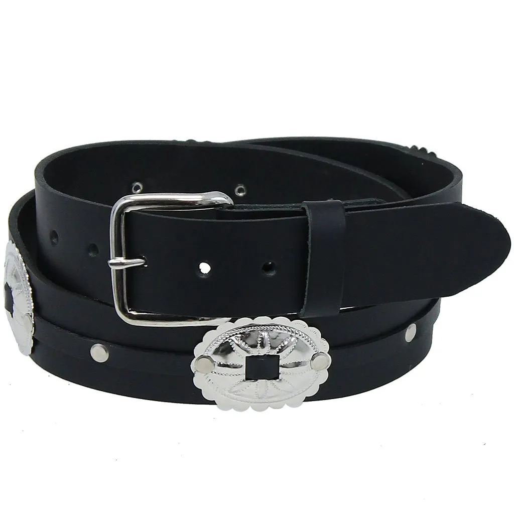 Large Oval Concho Premium Veg-Tan Black Leather Belt #BT428CK ()