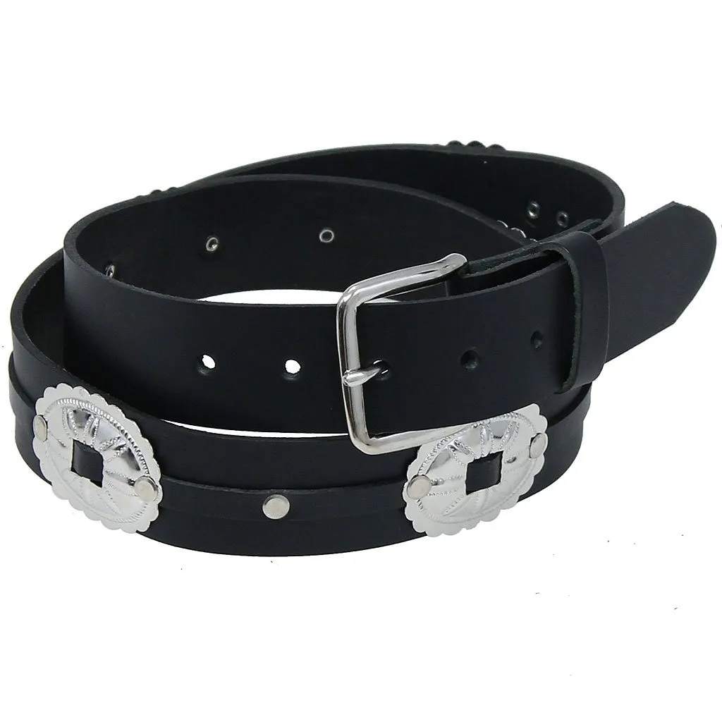 Large Oval Concho Premium Veg-Tan Black Leather Belt #BT428CK ()