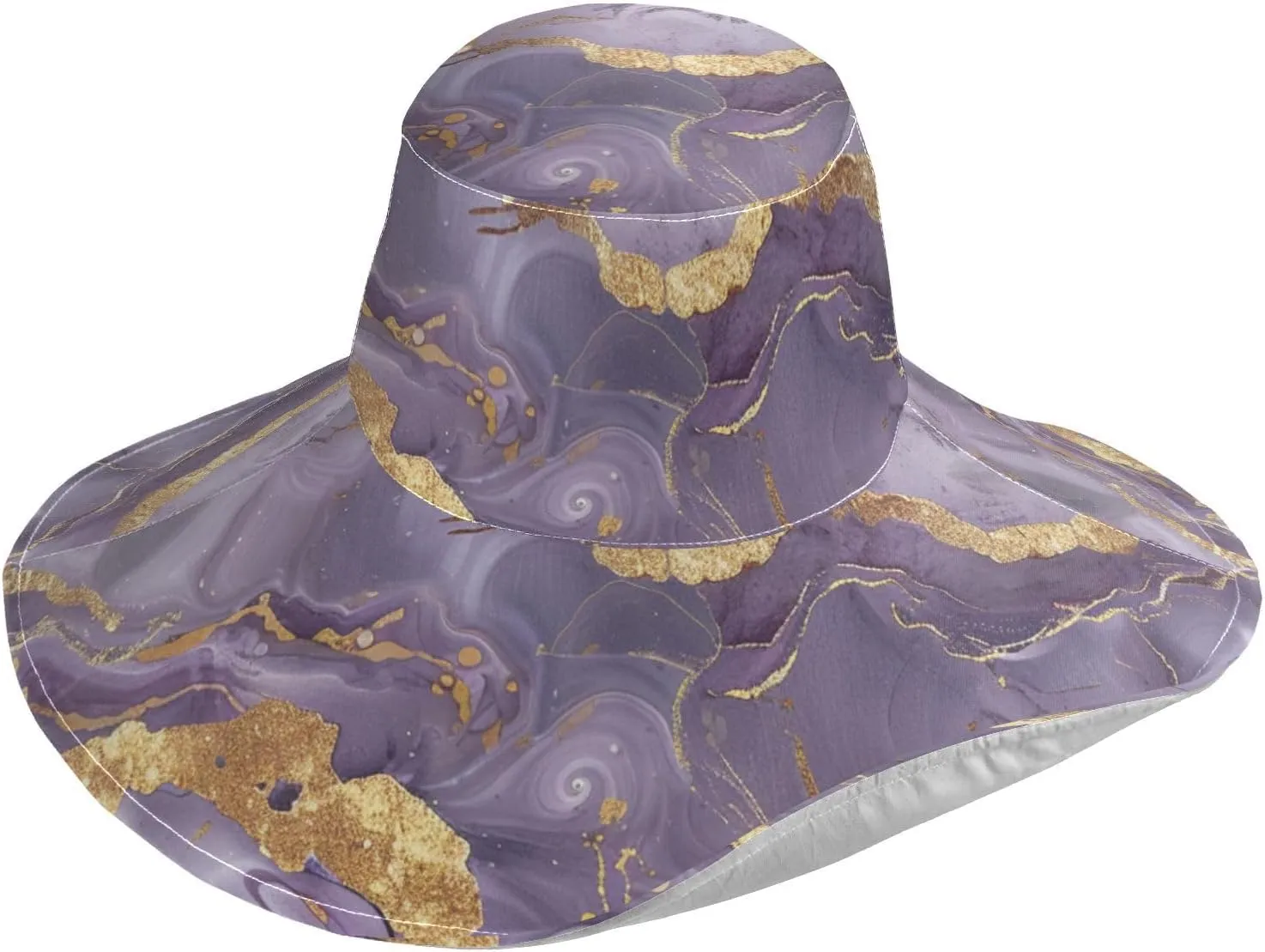 Lavender Gold Gray Marble Art Foldable Extra Large Women Sun Visor hat for Beach Vacation Decorative Brim Hats for Ladies Beach Sun Protection sombreros de Playa para Mujer