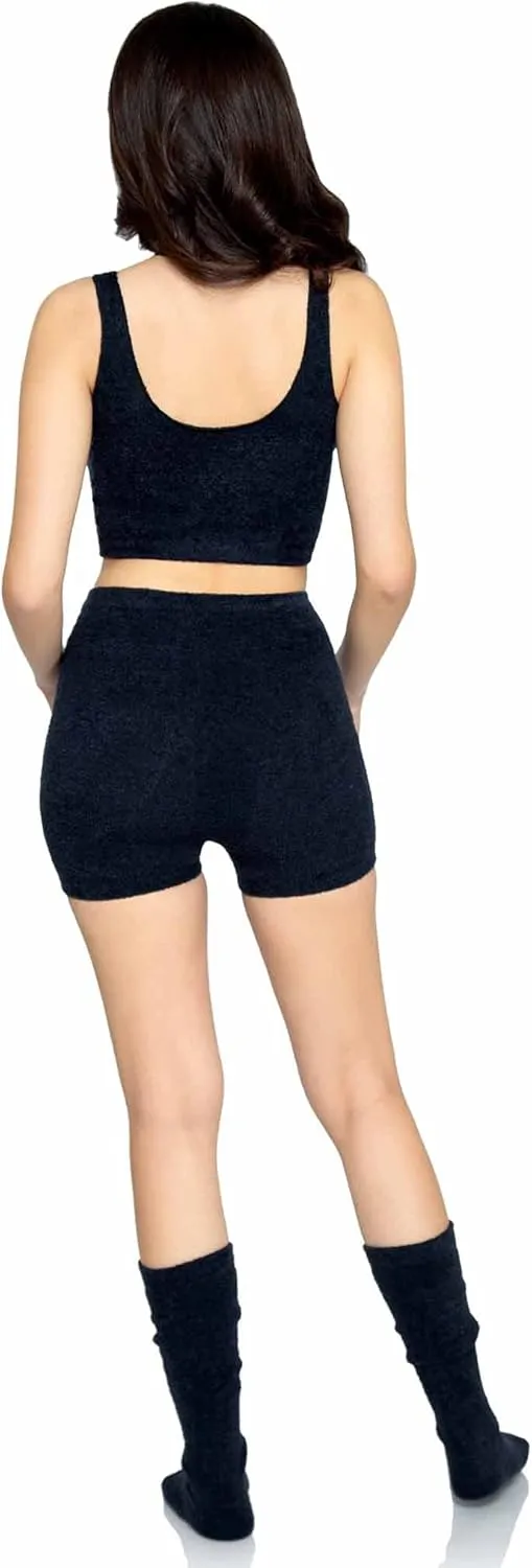 Leg Avenue Women's 3 Pc Ultra Soft Cozy Knit Set with Cropped Tank, Boyshort, Knee Socks