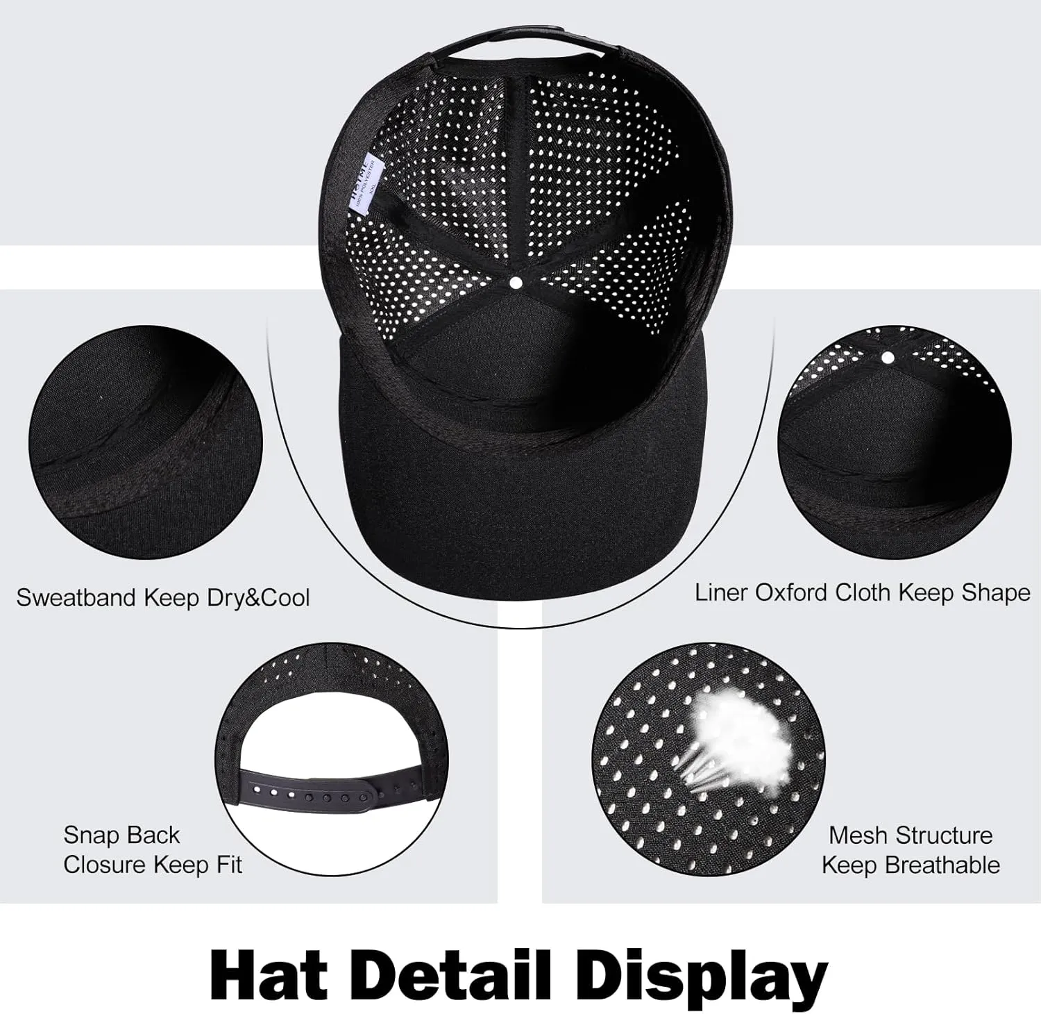 Men's Oversize XXL Flat Brim Baseball Cap Adjustable Performance Snapback Hat Laser Perforated Cap Plus Size for Big Head