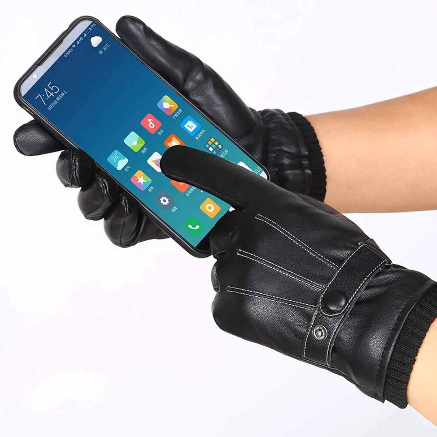 PU Leather Gloves for Men Women Winter Warm Touchscreen Texting Driving Motorcycle Gloves for Cold Weather