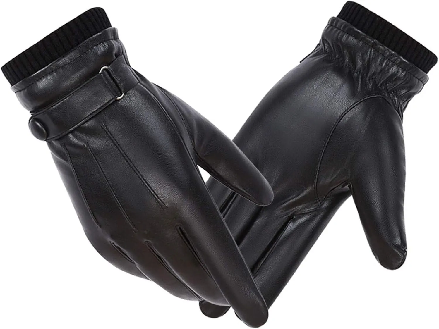 PU Leather Gloves for Men Women Winter Warm Touchscreen Texting Driving Motorcycle Gloves for Cold Weather