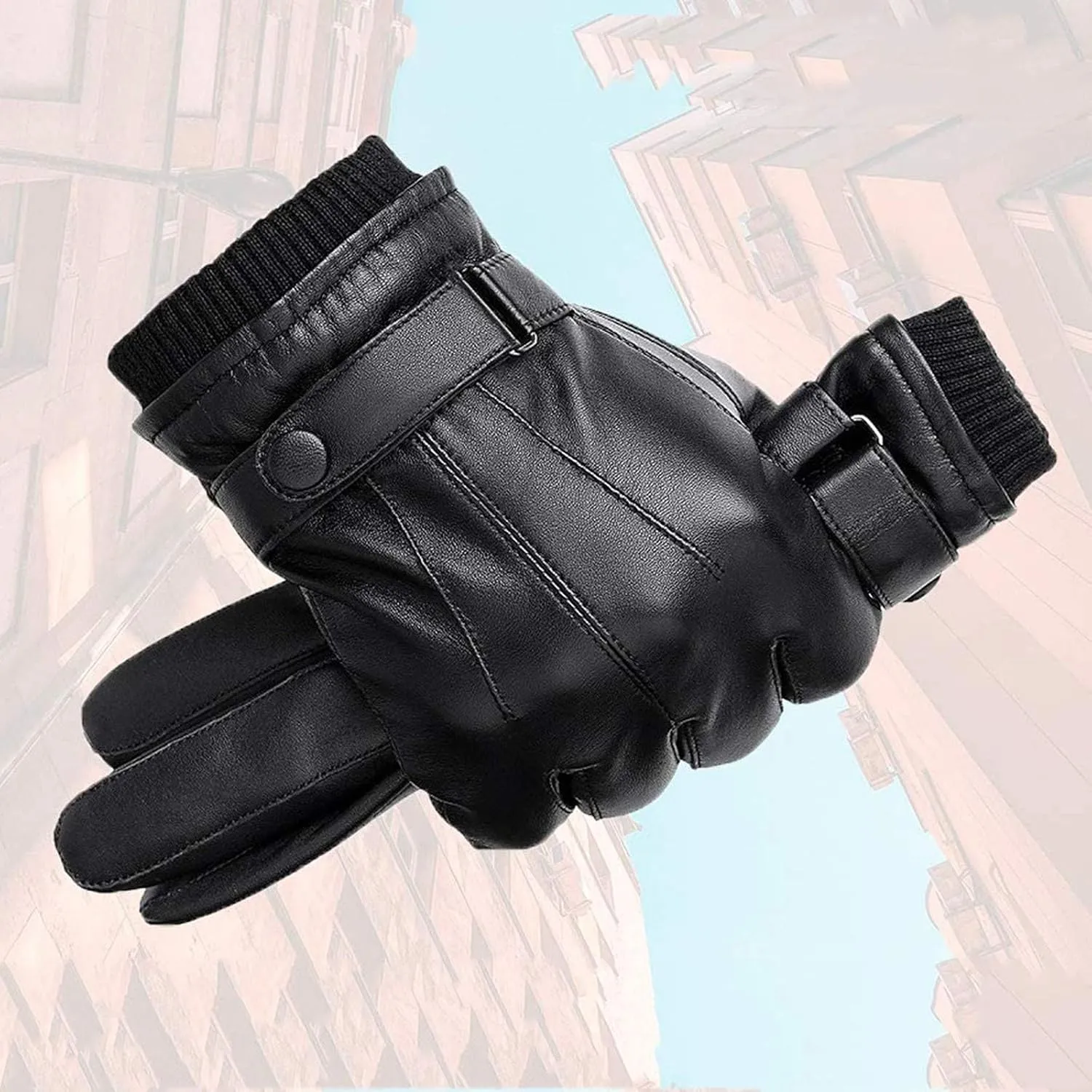 PU Leather Gloves for Men Women Winter Warm Touchscreen Texting Driving Motorcycle Gloves for Cold Weather