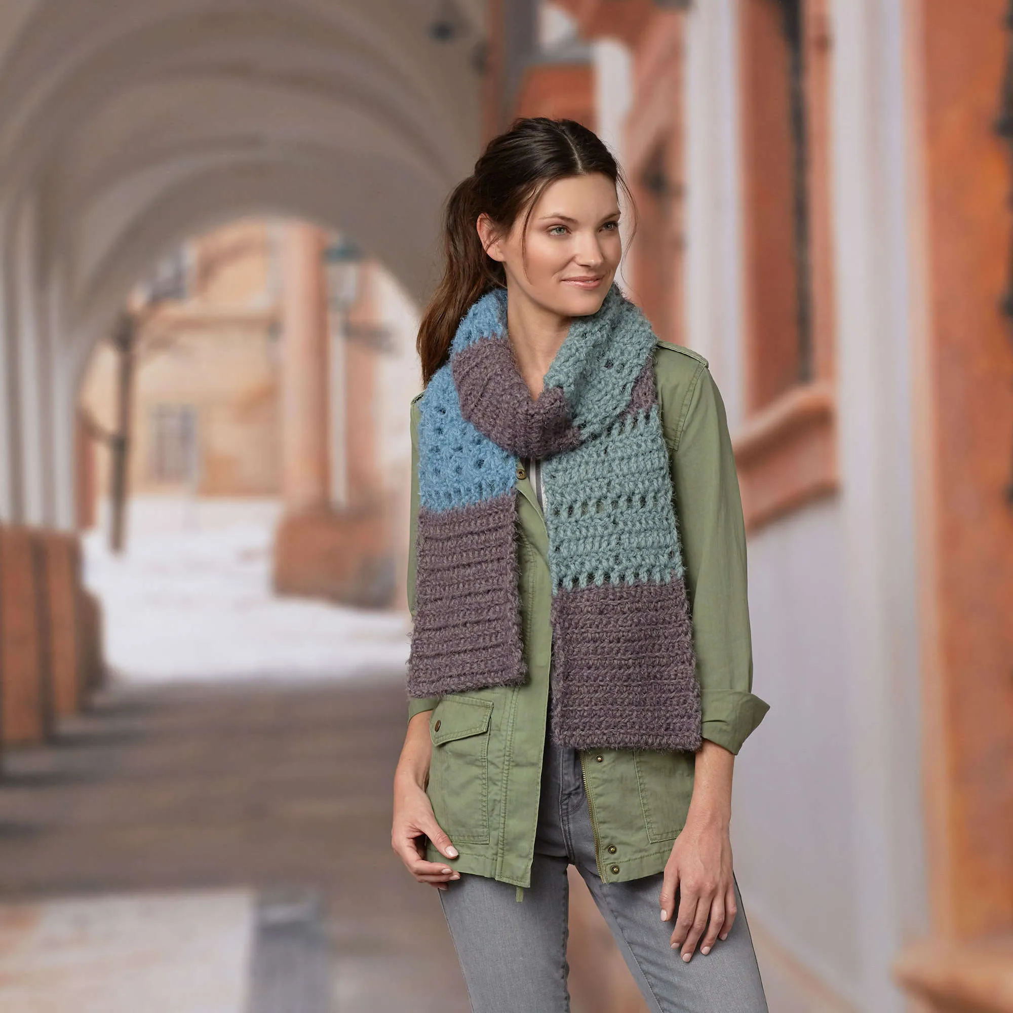 Red Heart Color-Block Crochet Scarf