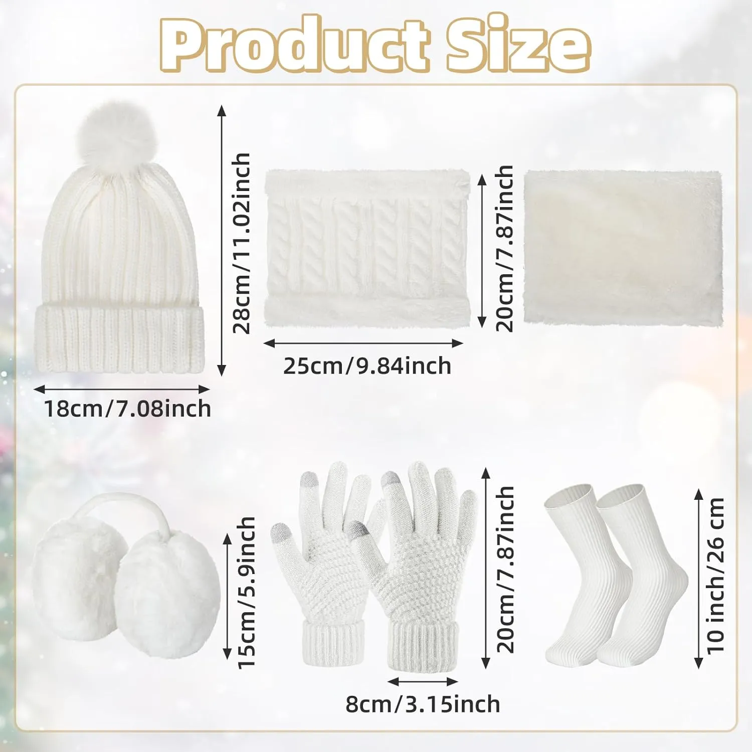 SATINIOR 5 Pcs Winter Hat Scarf Gloves Set Knit Satin Lined Pompom Beanie Warm Touchscreen Gloves Earmuff Warmer for Women
