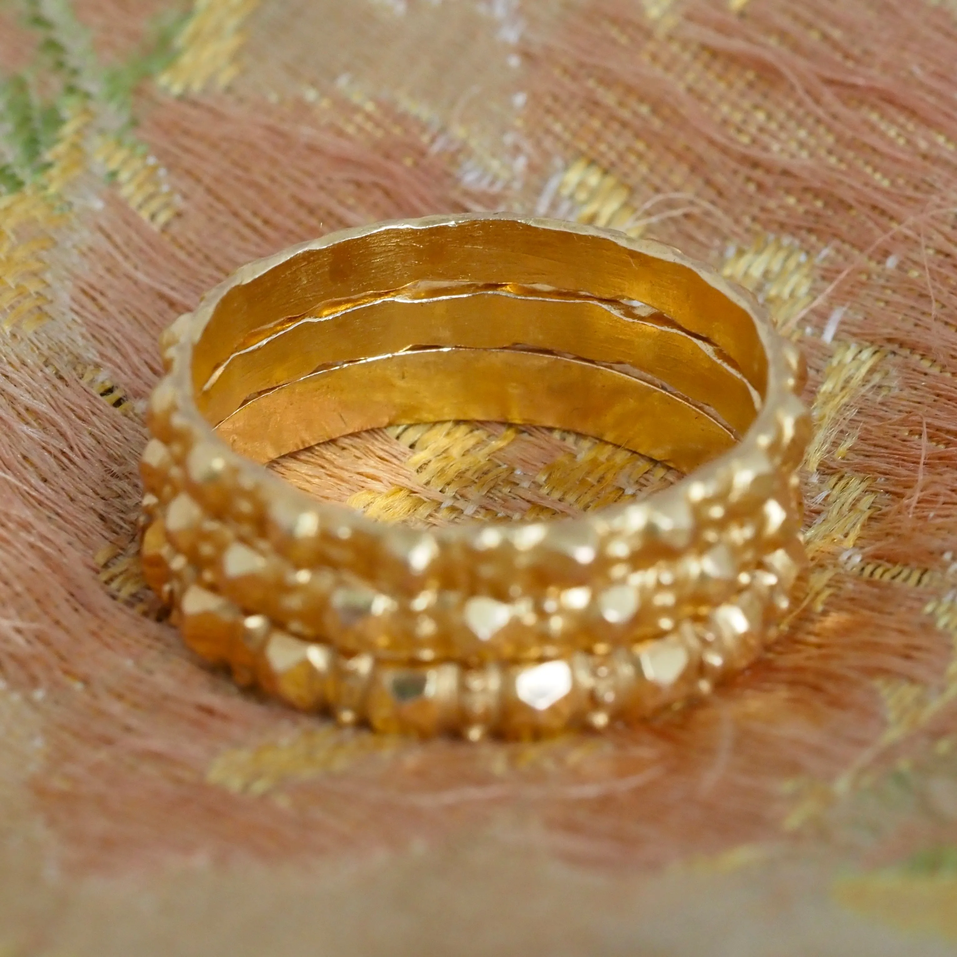 Set of Three Vintage 22k Gold Textured Stacking Rings