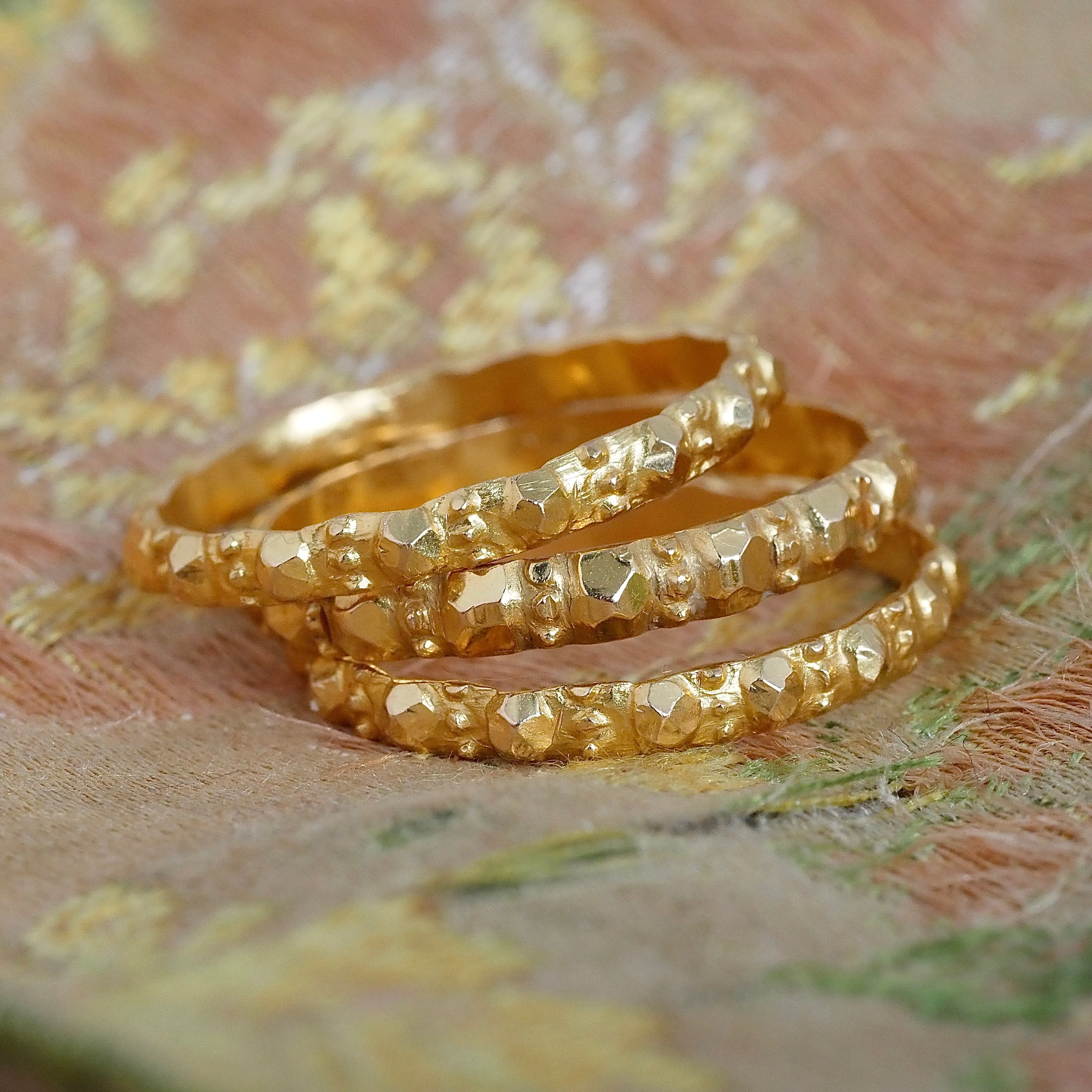 Set of Three Vintage 22k Gold Textured Stacking Rings