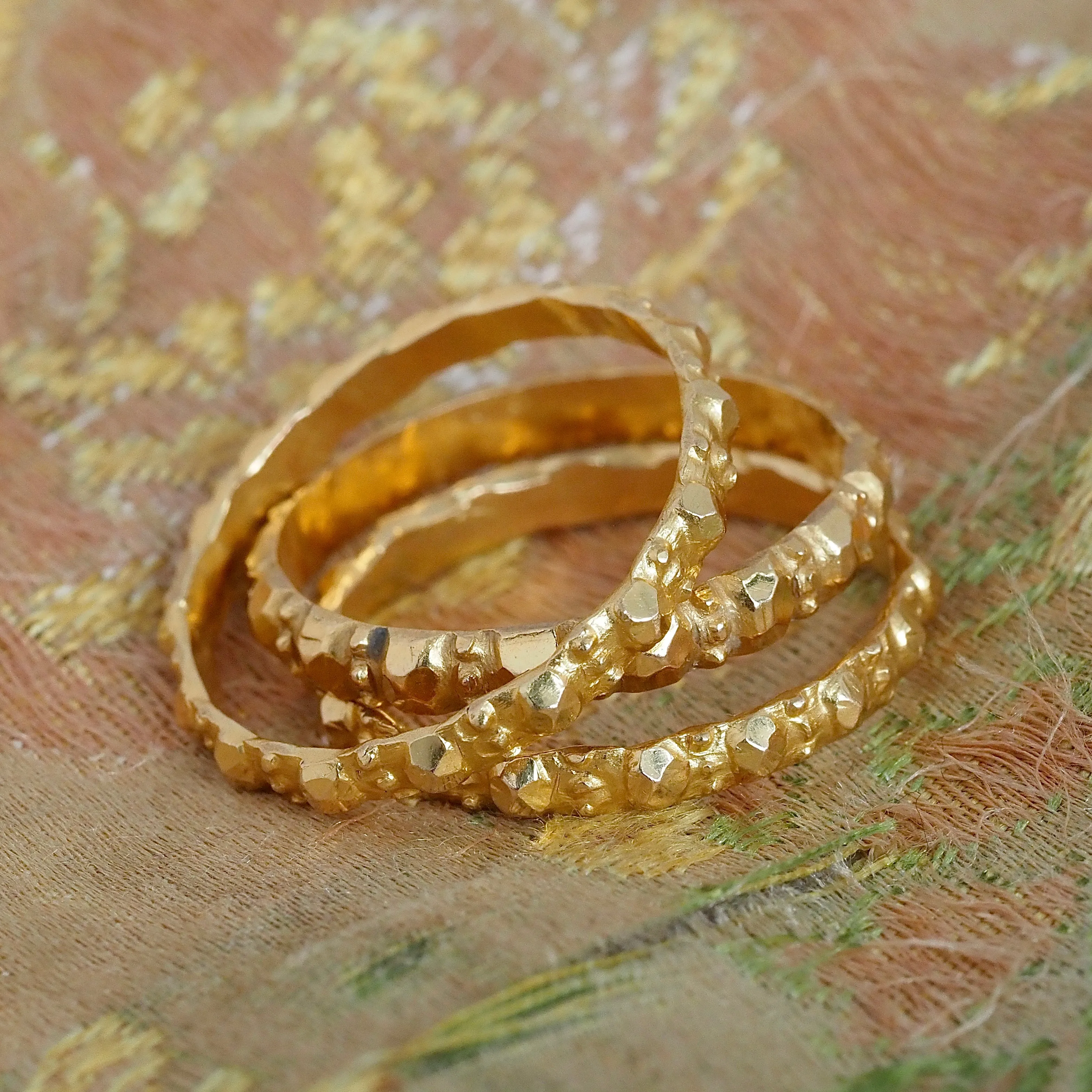 Set of Three Vintage 22k Gold Textured Stacking Rings