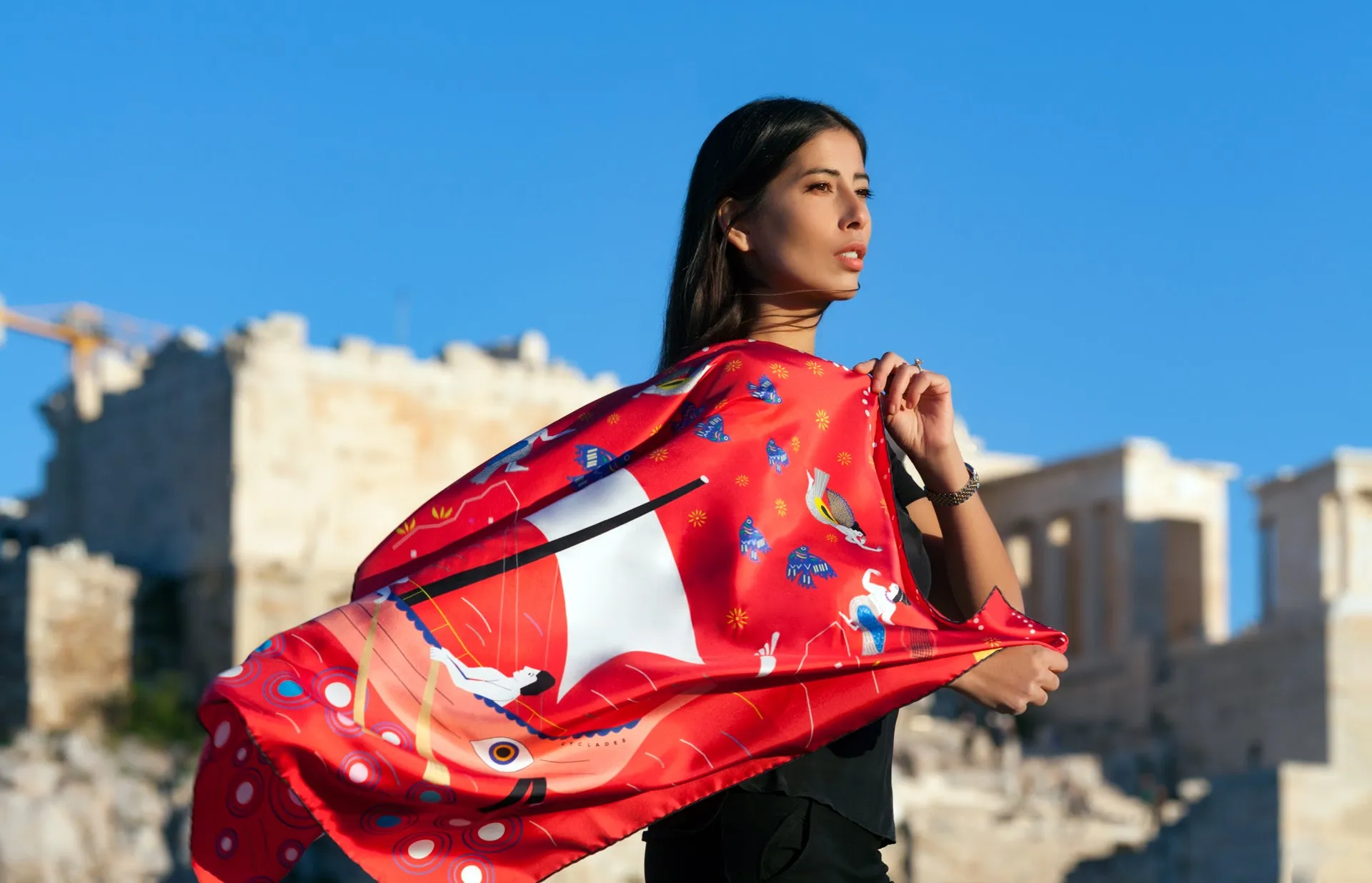 Silk Scarves Cyclades Sirens in Red