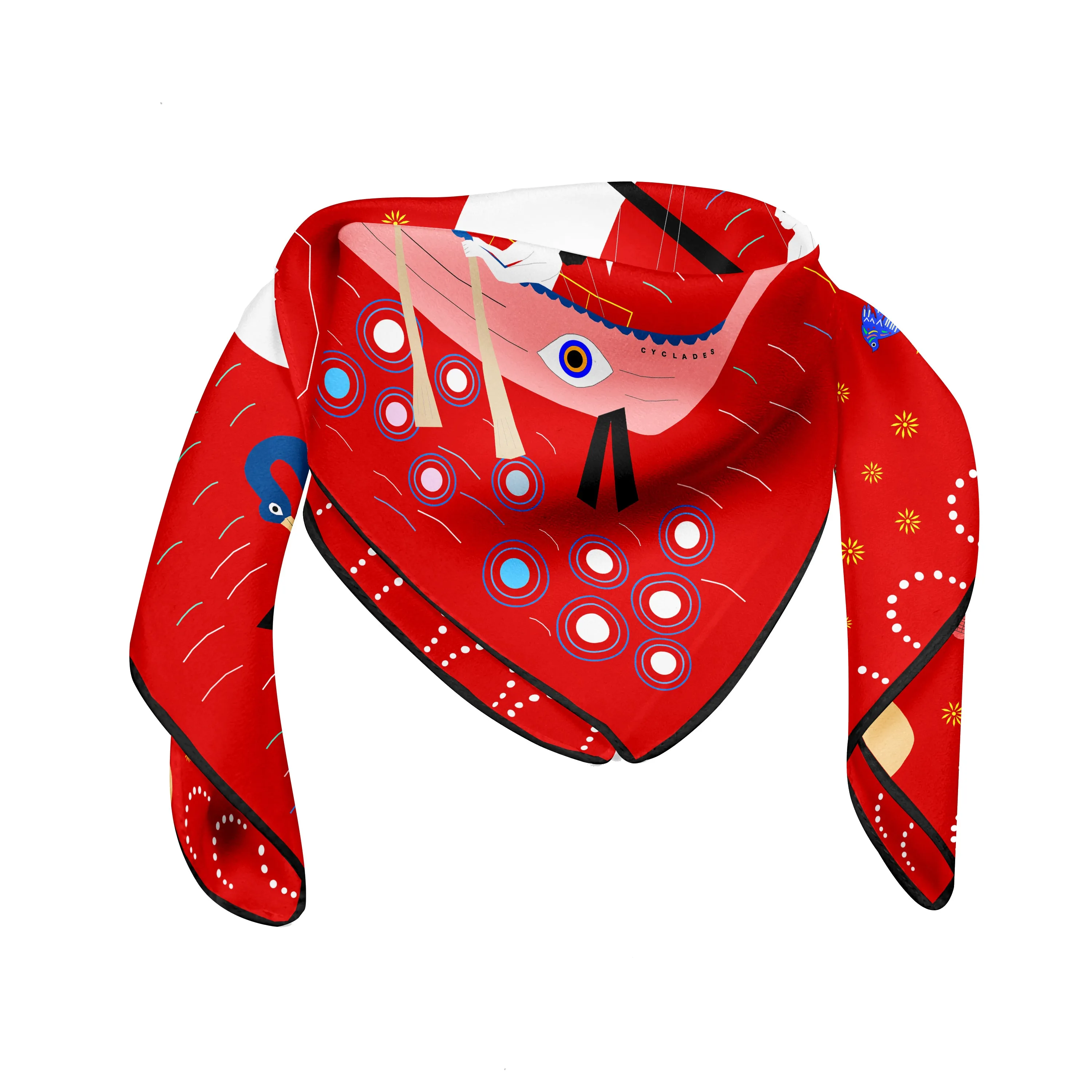 Silk Scarves Cyclades Sirens in Red