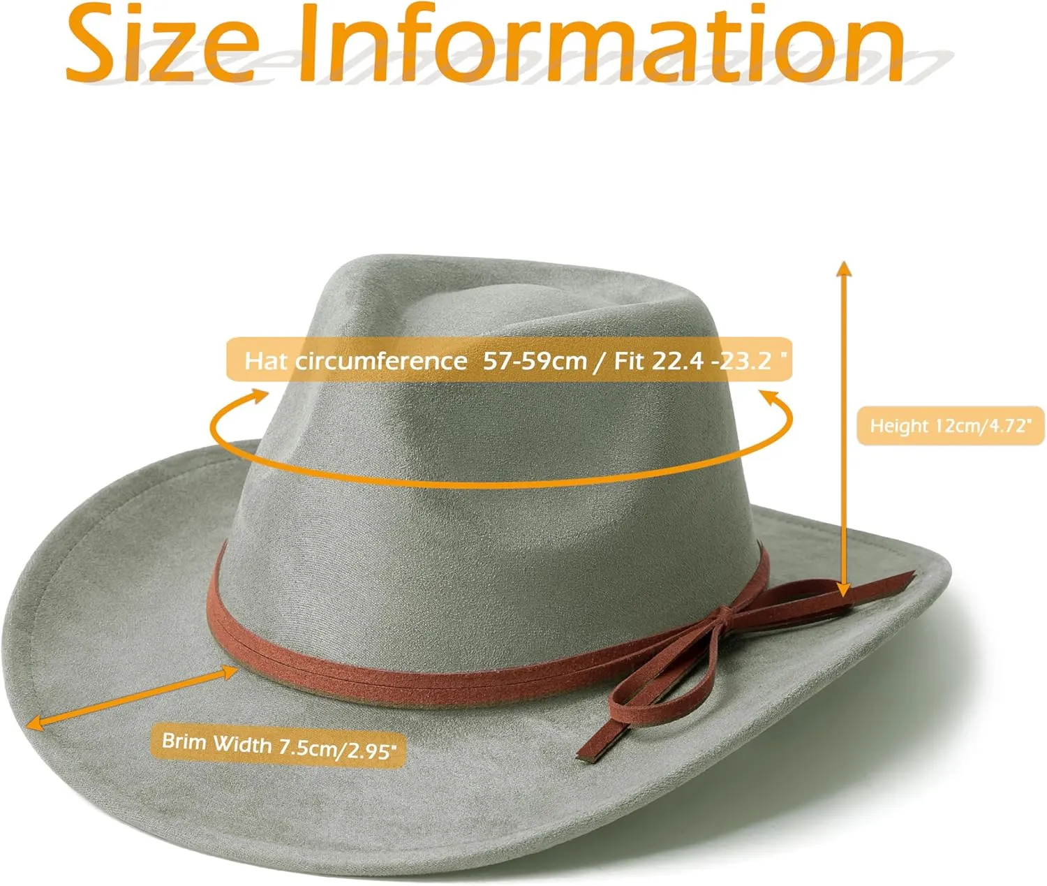 Suede Cowboy Hat for Women and Men Classic Western Cowboy Hats with Wide Brim