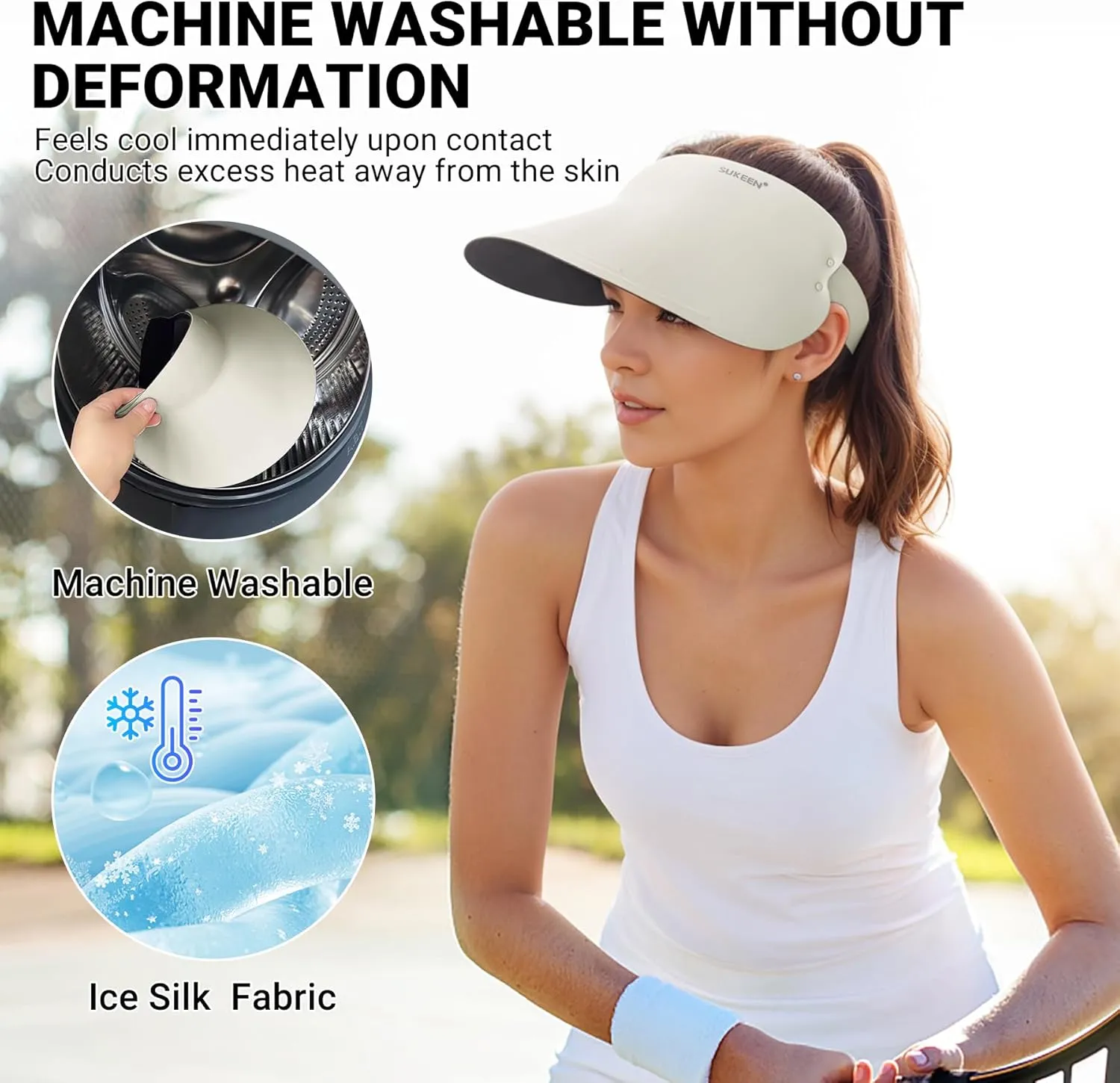 Sukeen Wide Brim Sun Visor Hat for Women Men,UPF50  Seamless Sun Hats Foldable Ponytail Beach Hats for Daily Outdoor Sport