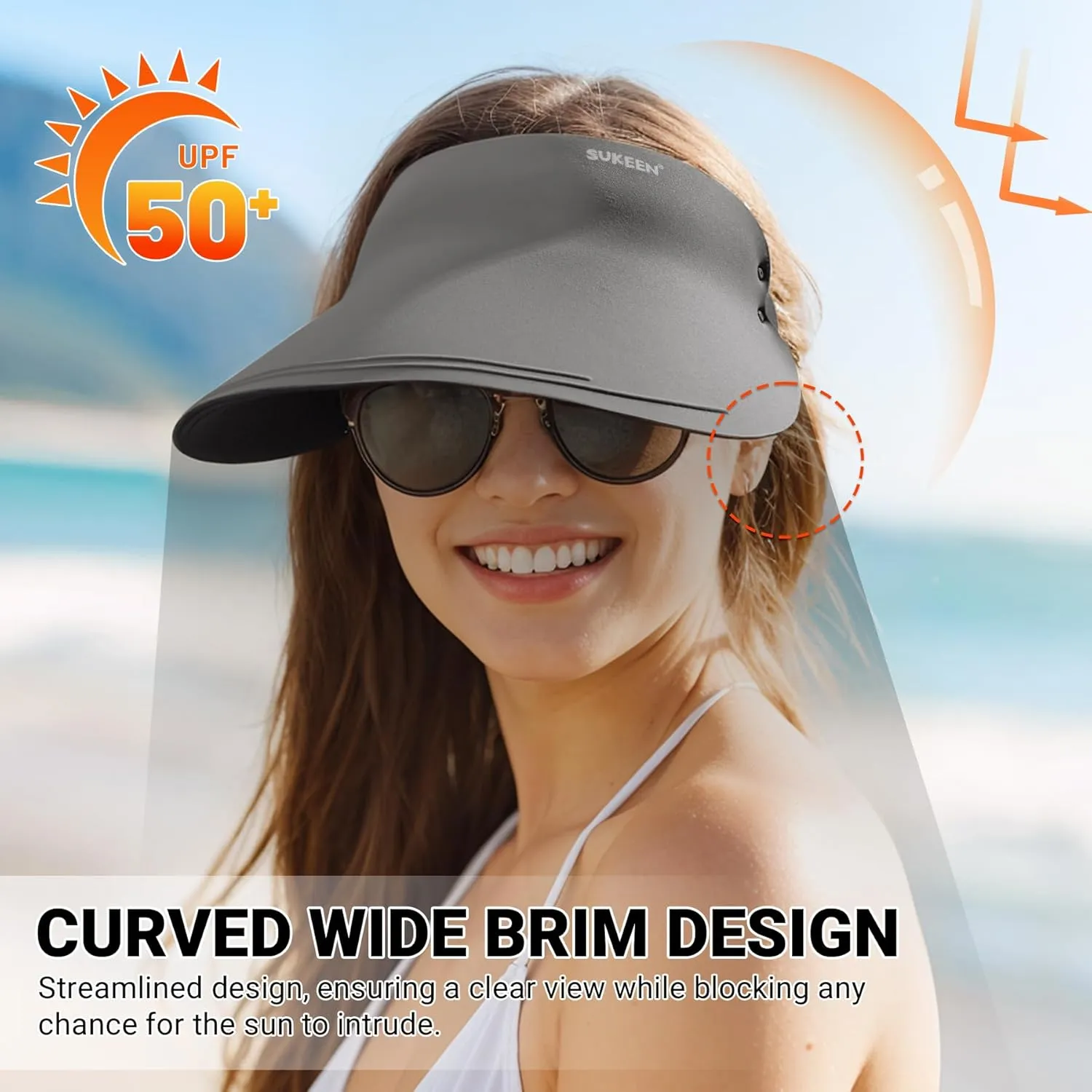 Sukeen Wide Brim Sun Visor Hat for Women Men,UPF50  Seamless Sun Hats Foldable Ponytail Beach Hats for Daily Outdoor Sport