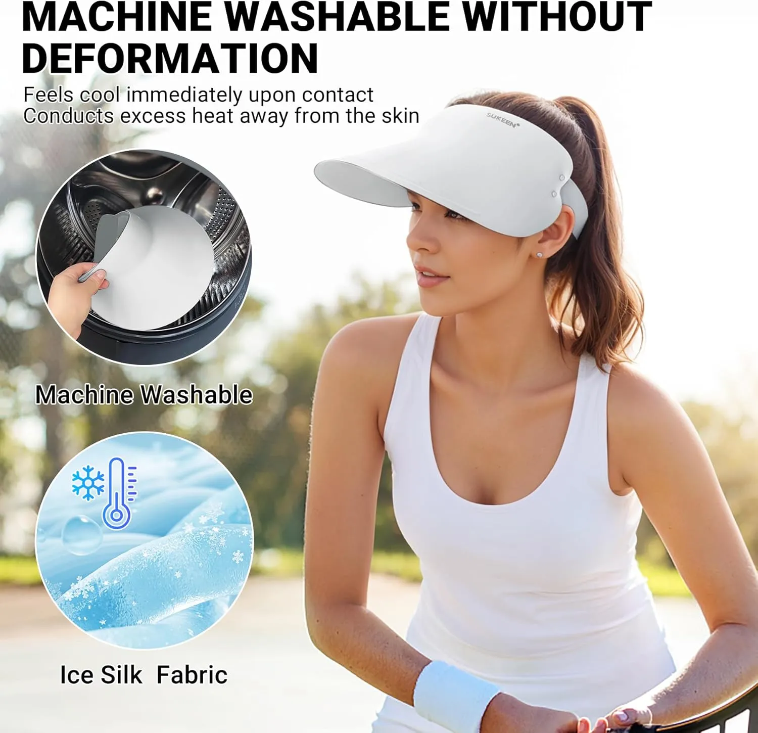 Sukeen Wide Brim Sun Visor Hat for Women Men,UPF50  Seamless Sun Hats Foldable Ponytail Beach Hats for Daily Outdoor Sport