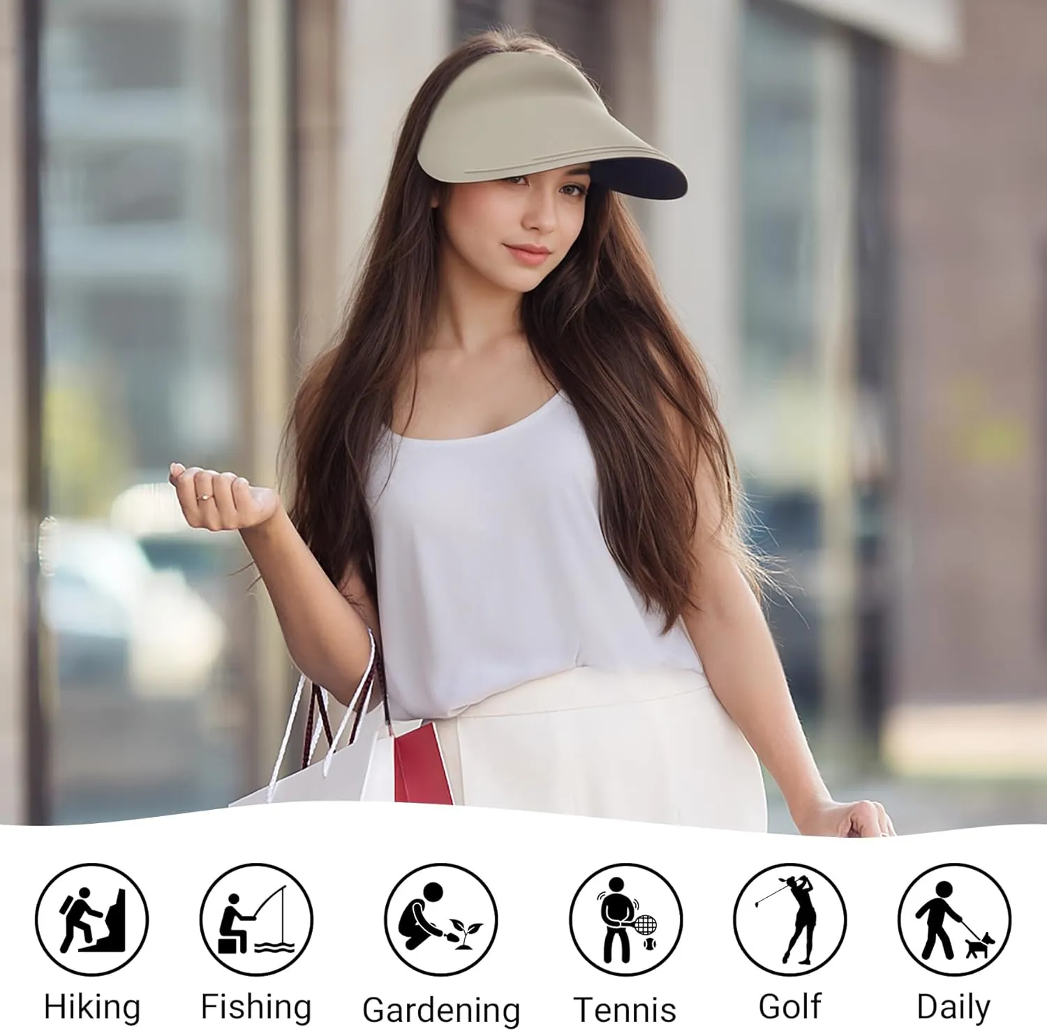 Sukeen Wide Brim Sun Visor Hat for Women Men,UPF50  Seamless Sun Hats Foldable Ponytail Beach Hats for Daily Outdoor Sport