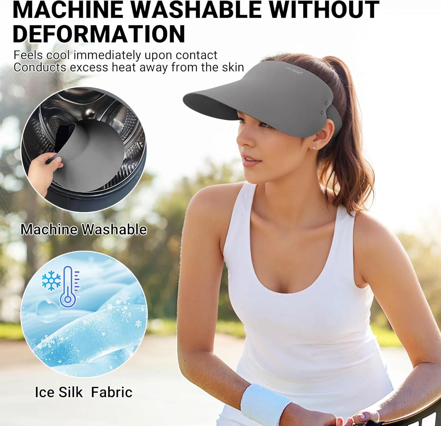 Sukeen Wide Brim Sun Visor Hat for Women Men,UPF50  Seamless Sun Hats Foldable Ponytail Beach Hats for Daily Outdoor Sport