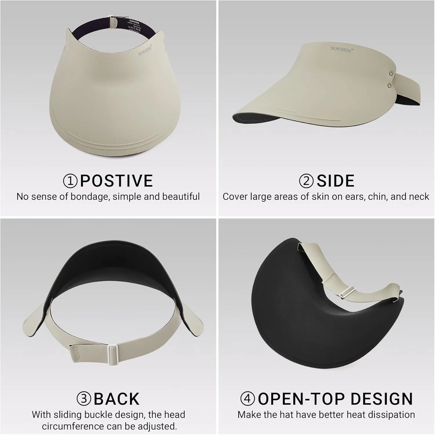 Sukeen Wide Brim Sun Visor Hat for Women Men,UPF50  Seamless Sun Hats Foldable Ponytail Beach Hats for Daily Outdoor Sport