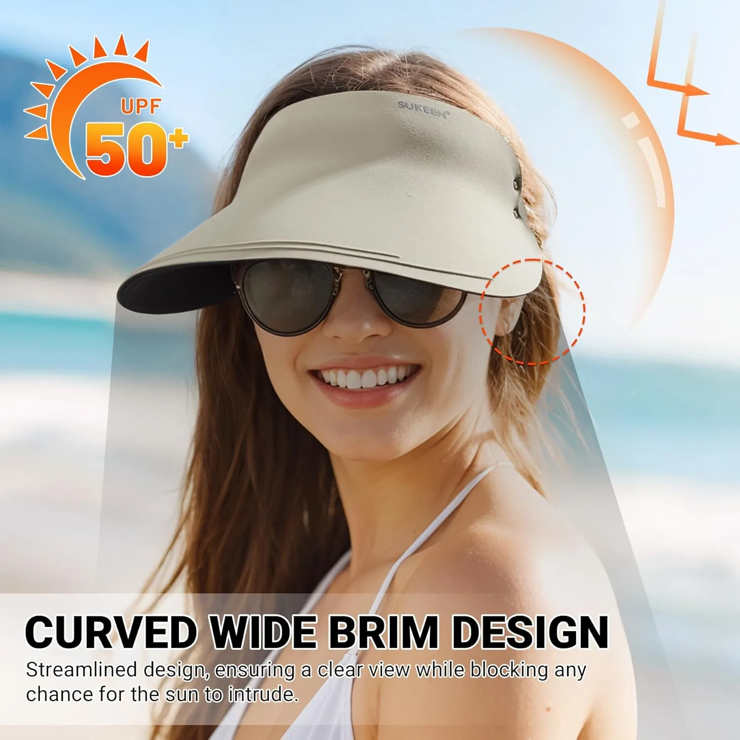 Sukeen Wide Brim Sun Visor Hat for Women Men,UPF50  Seamless Sun Hats Foldable Ponytail Beach Hats for Daily Outdoor Sport