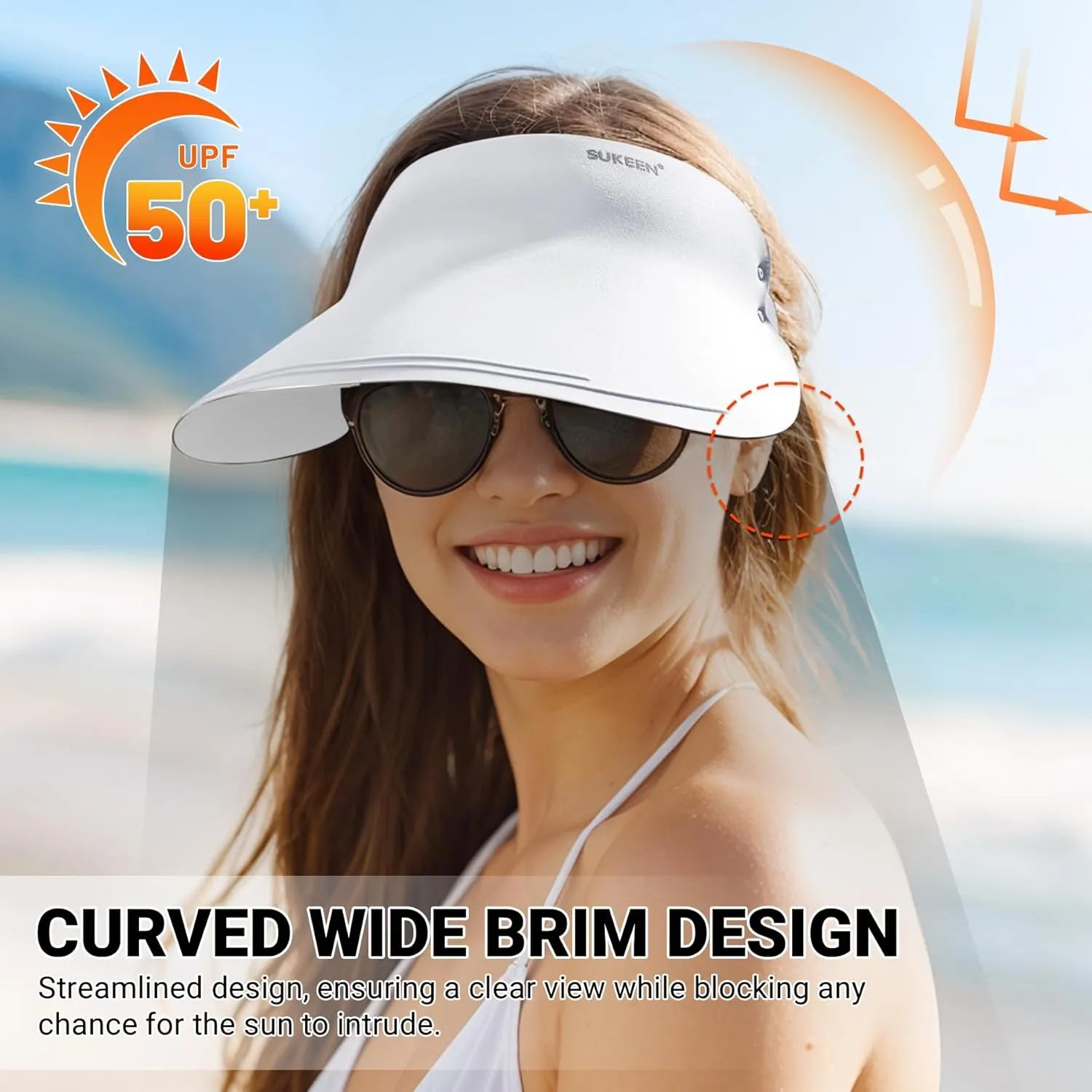 Sukeen Wide Brim Sun Visor Hat for Women Men,UPF50  Seamless Sun Hats Foldable Ponytail Beach Hats for Daily Outdoor Sport