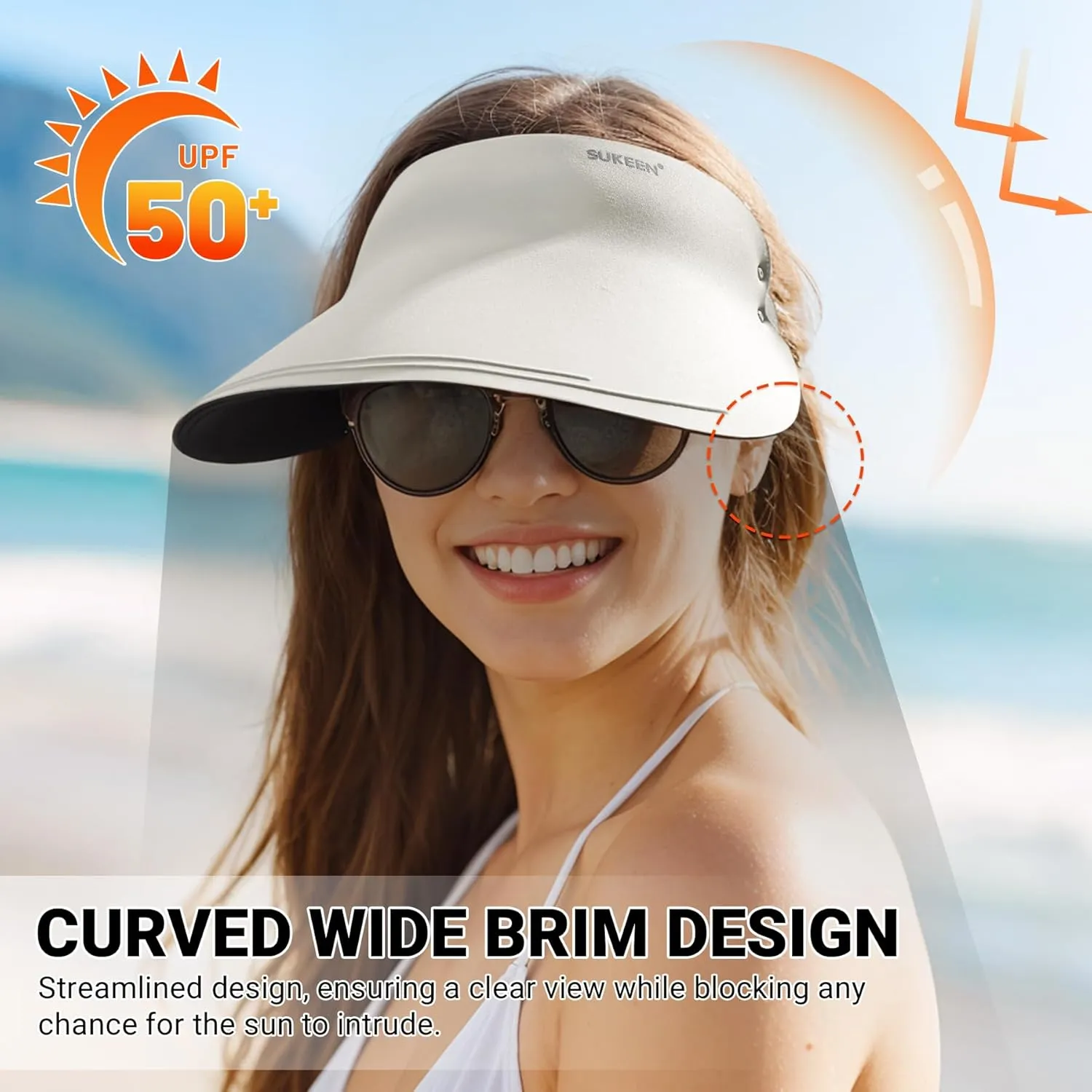Sukeen Wide Brim Sun Visor Hat for Women Men,UPF50  Seamless Sun Hats Foldable Ponytail Beach Hats for Daily Outdoor Sport