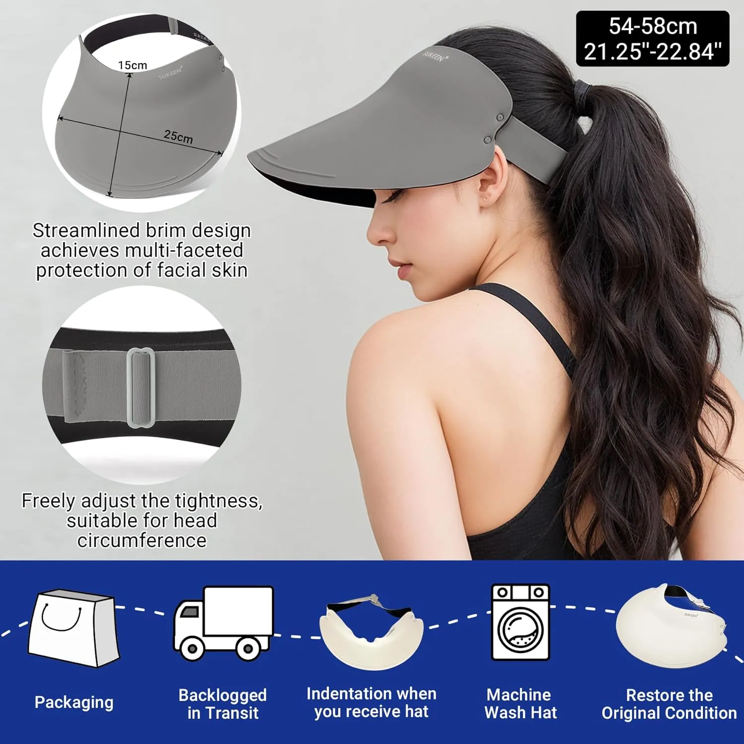 Sukeen Wide Brim Sun Visor Hat for Women Men,UPF50  Seamless Sun Hats Foldable Ponytail Beach Hats for Daily Outdoor Sport