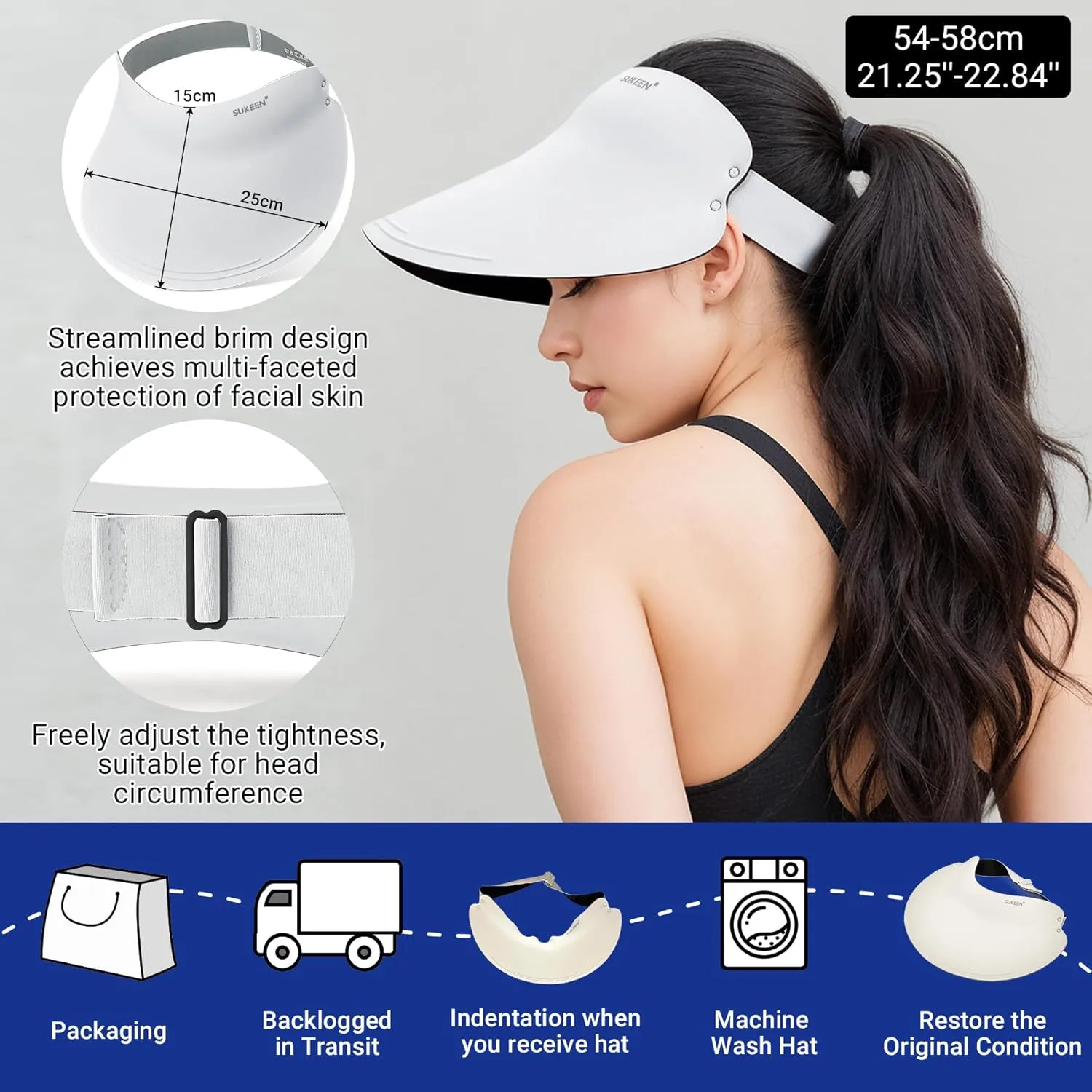 Sukeen Wide Brim Sun Visor Hat for Women Men,UPF50  Seamless Sun Hats Foldable Ponytail Beach Hats for Daily Outdoor Sport