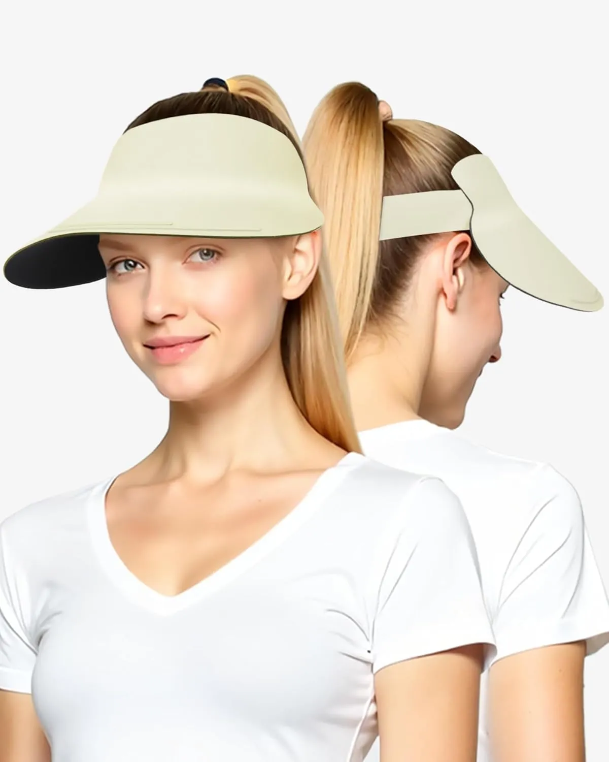 Sun Visors for Women Men, Oversize Wide Brim Beach Hats UPF 50  Adjustable Ponytail Packable Sports Cap for Daily Outdoor