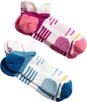 Tia Ladies Running Ankle Athletic Socks Moisture Wicking Cushion for Women, No Show Low Cut Tab Socks, Boysenberry & Blue Haze/Small