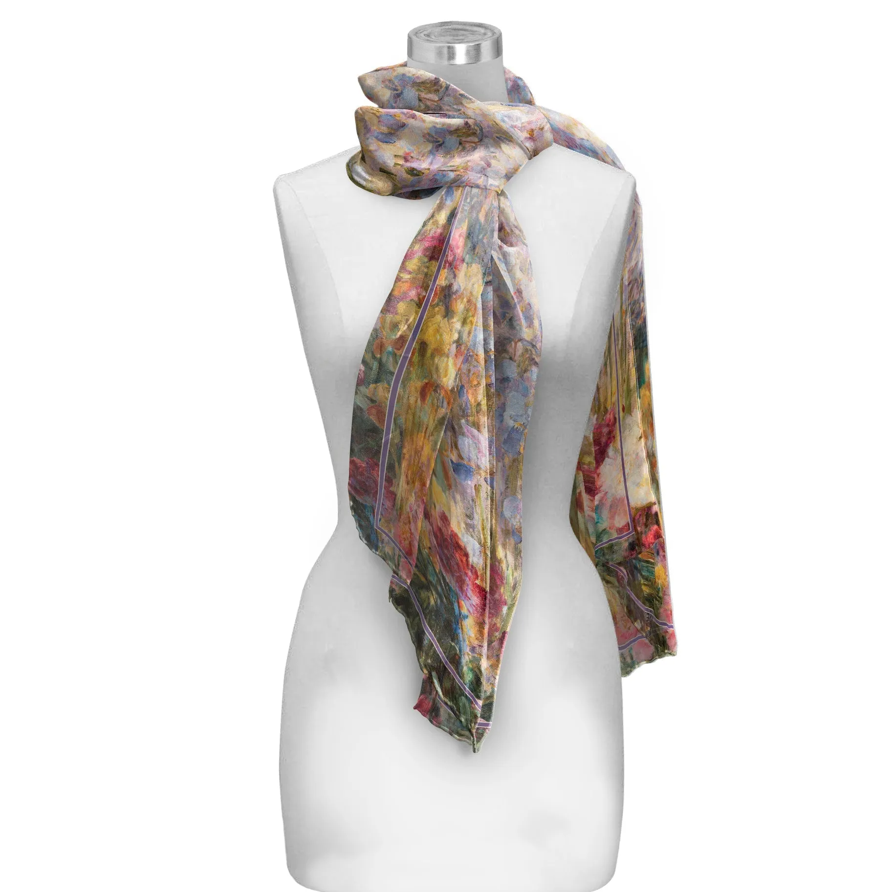 Tiffany Peonies & Iris Silky-soft Polyester Sheer Long Scarf