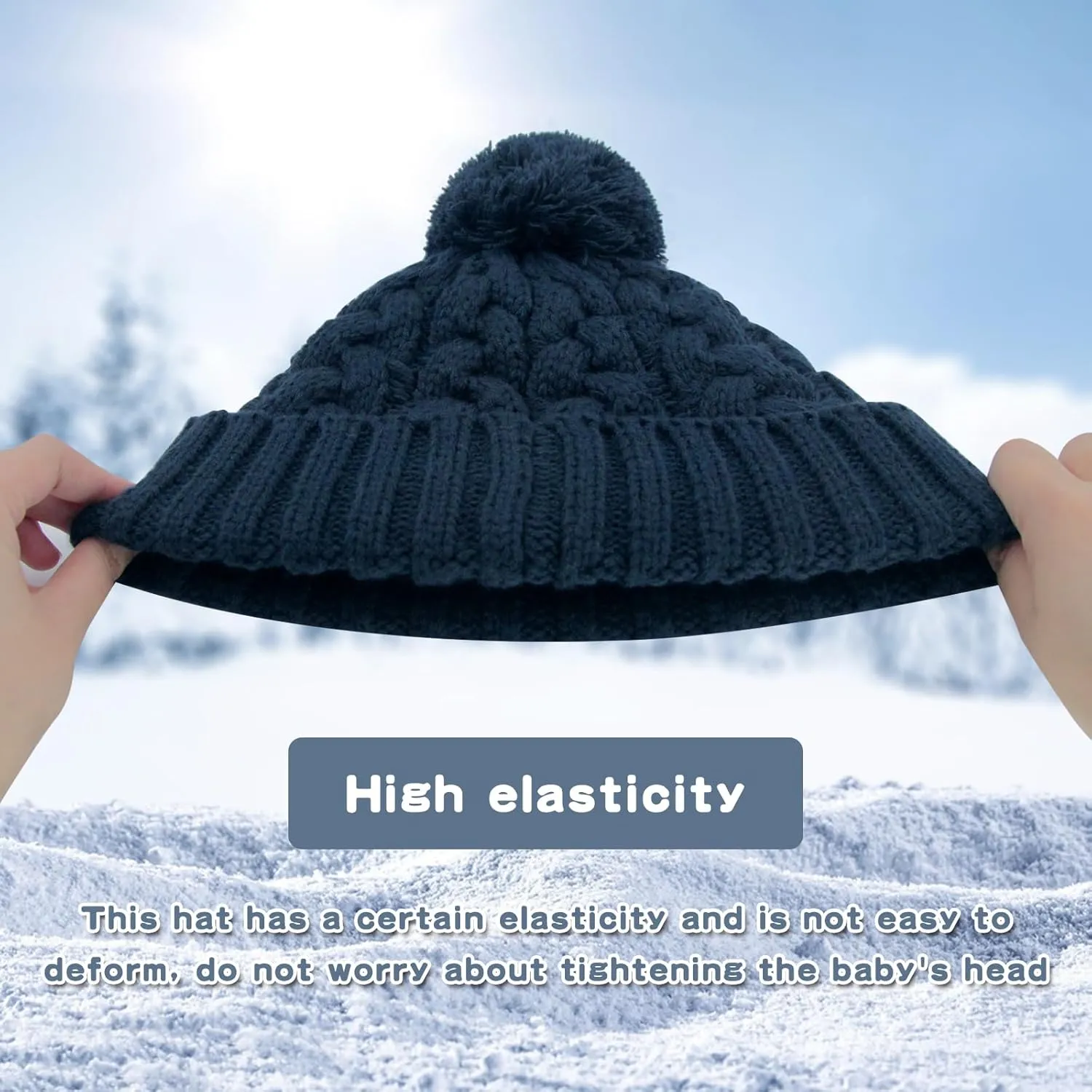 Toddler Winter Hat Toddler Pom Pom Beanie Kids Warm Lined Knit Hat Baby Winter Hats for Girls Boys 3M-8T