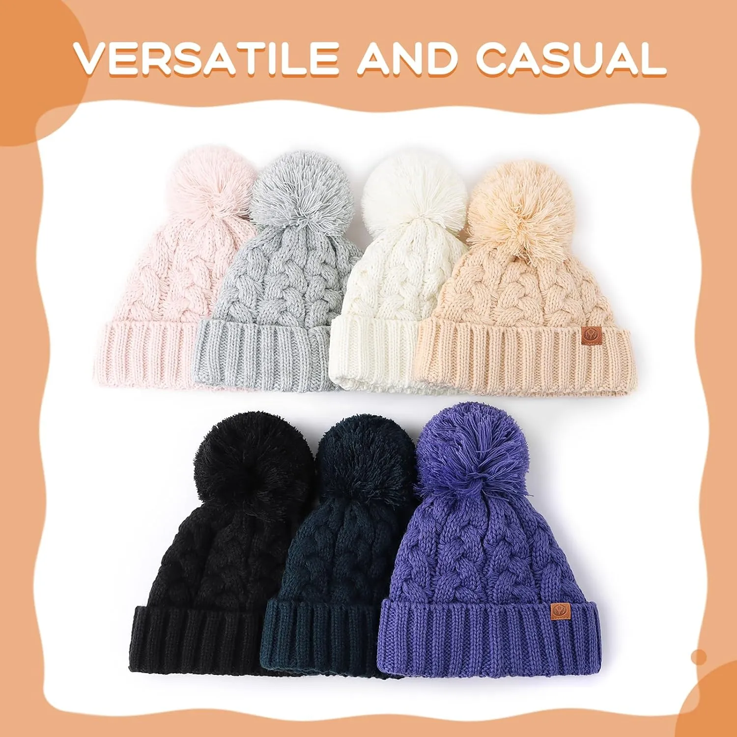 Toddler Winter Hat Toddler Pom Pom Beanie Kids Warm Lined Knit Hat Baby Winter Hats for Girls Boys 3M-8T