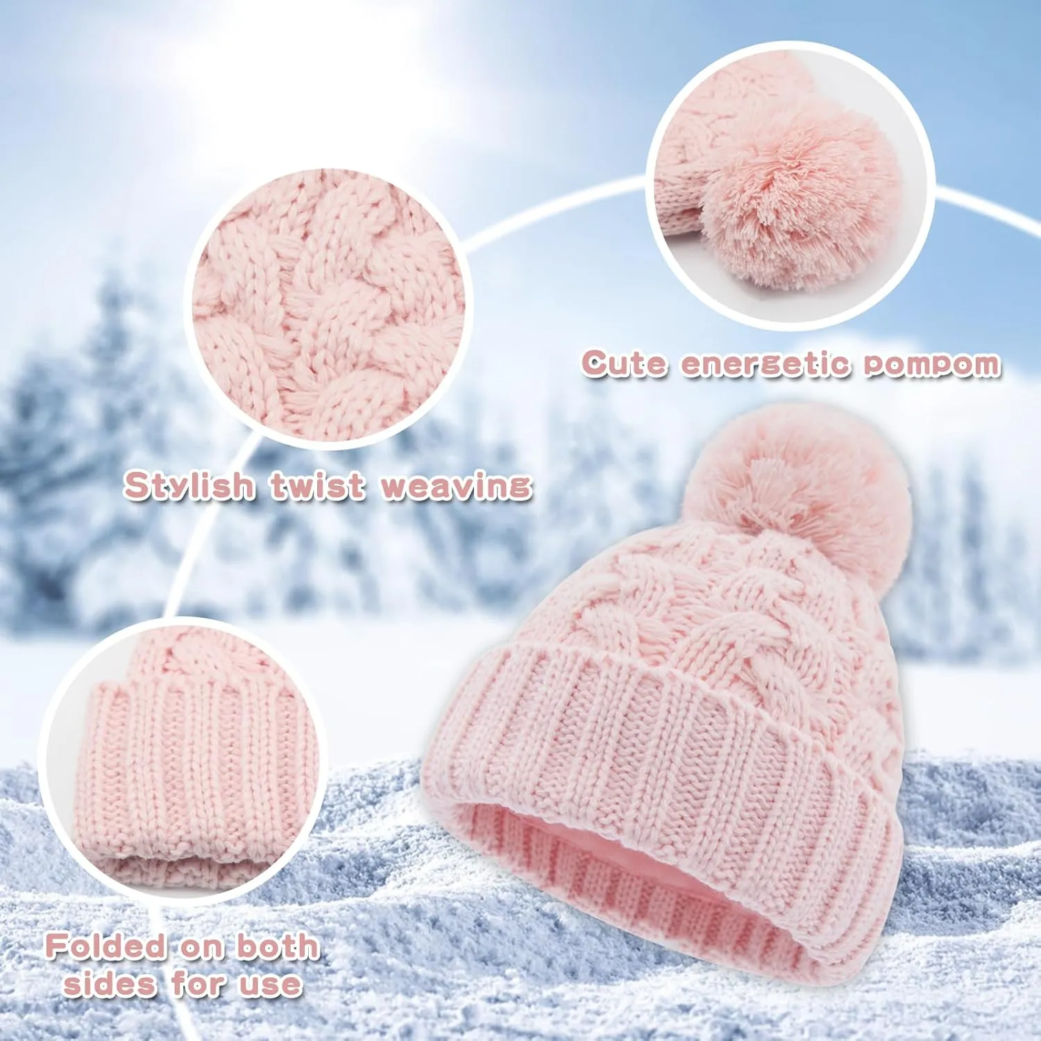Toddler Winter Hat Toddler Pom Pom Beanie Kids Warm Lined Knit Hat Baby Winter Hats for Girls Boys 3M-8T