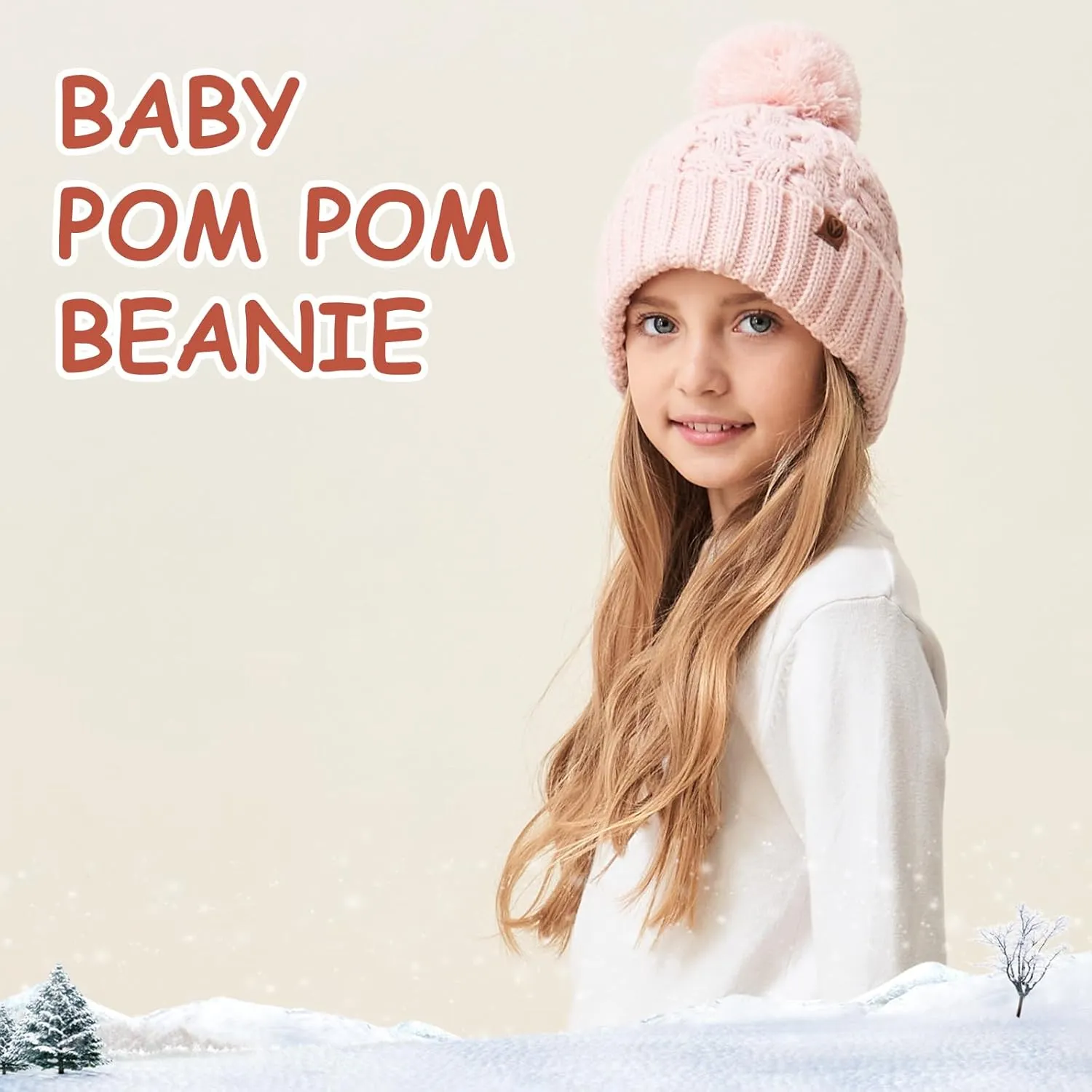 Toddler Winter Hat Toddler Pom Pom Beanie Kids Warm Lined Knit Hat Baby Winter Hats for Girls Boys 3M-8T