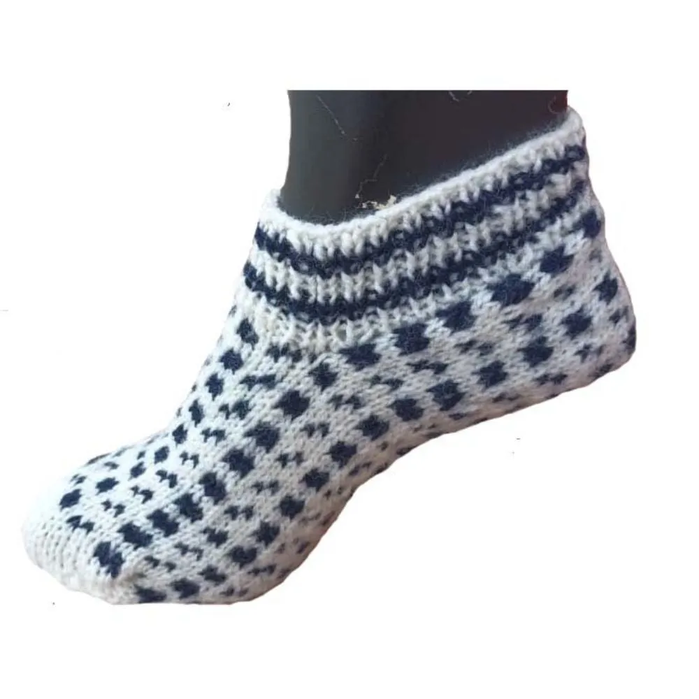 White Woollen Socks | Hand Knitted with Black Colour Pop | Unisex
