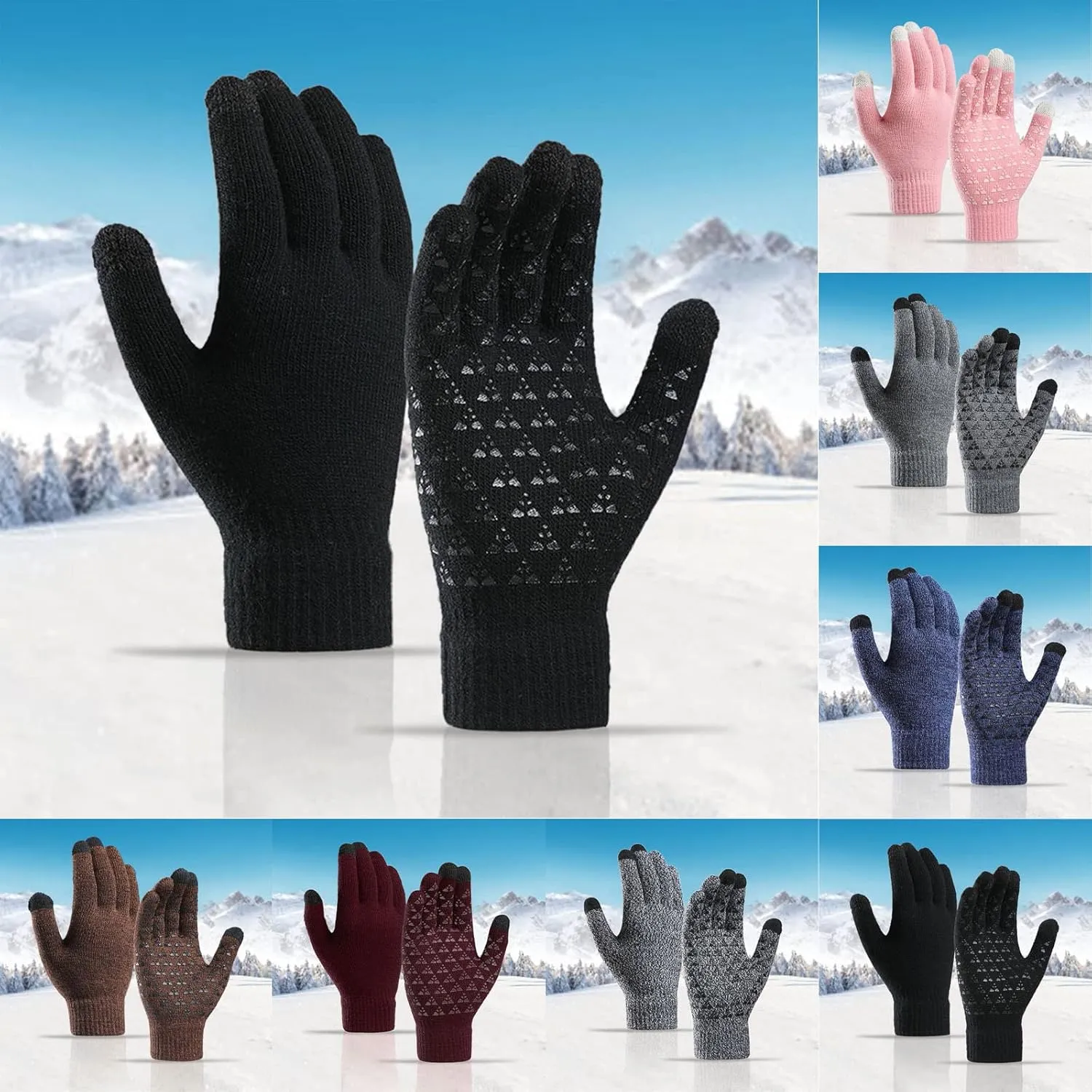 Winter Gloves Men,Full Fingers Touch Screen Thermal Knit Lining Warm Gloves for Cold Weather Hiking Driving Kids