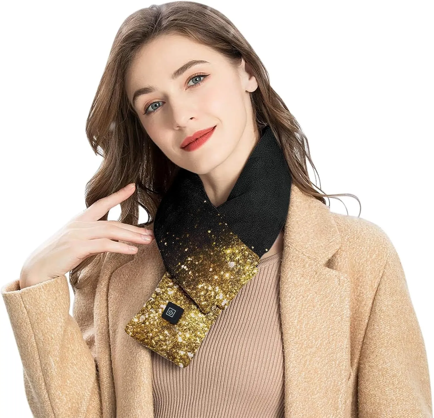 Women Christmas Scarf and Wrap Santa Pattern Chunky Triangle Scarves with Button Gift for Xmas Luxurious Big Shawl Wrap