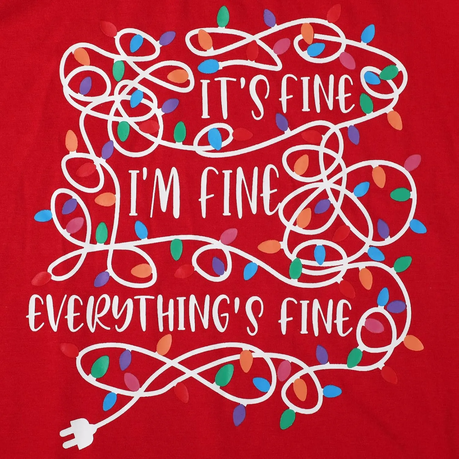 Women Plus Size I'm Fine Everything is Fine Shirt Funny Tangled Christmas Lights Striped Short Sleeve Oversized Tee Tops