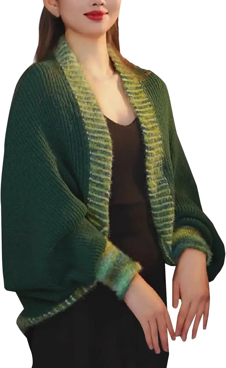 Women's Fashion Cable Knitted Sweater Shawl Long Sleeve Open Front Slouchy Cardigan Oversized Wrap Crop Sweater Shrug
