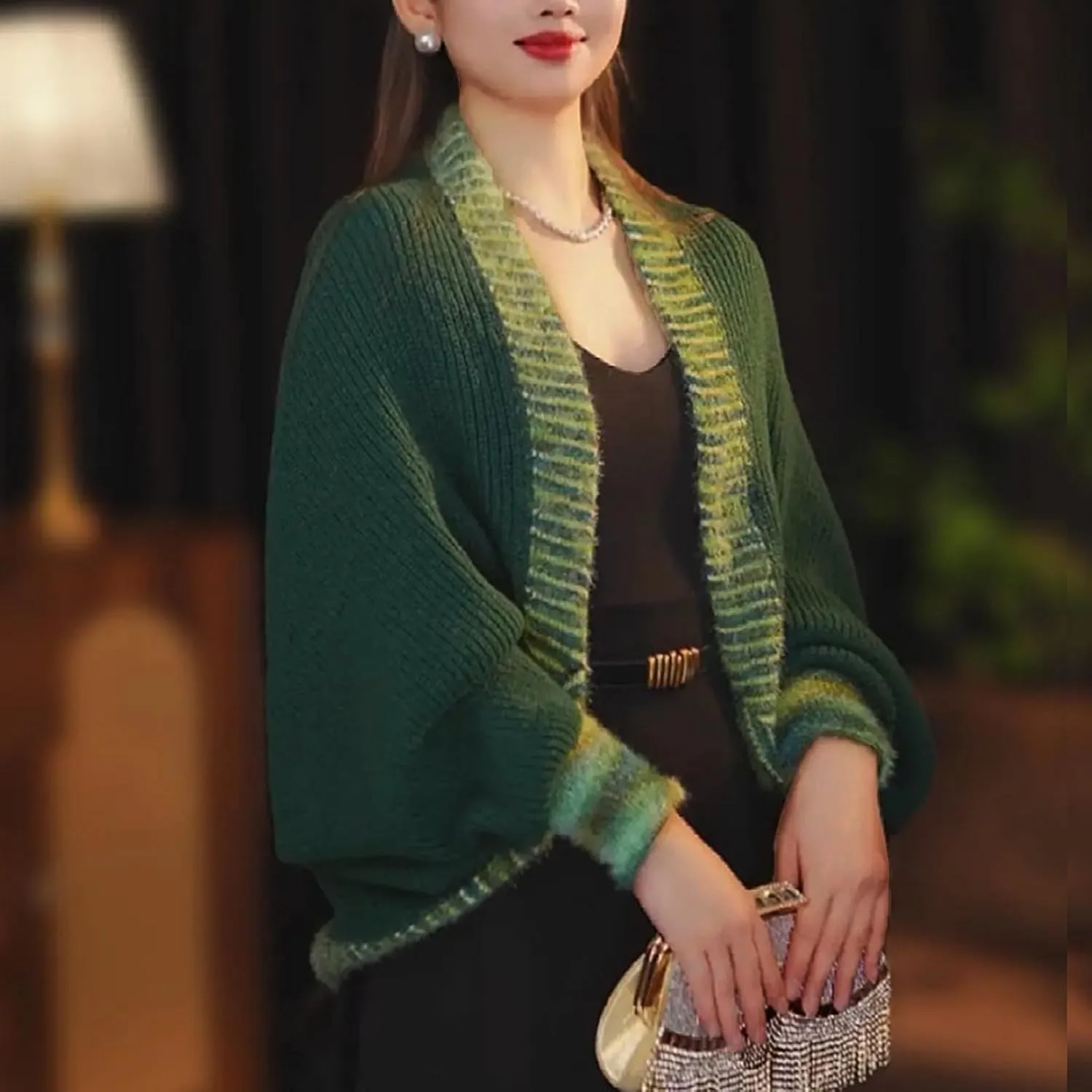 Women's Fashion Cable Knitted Sweater Shawl Long Sleeve Open Front Slouchy Cardigan Oversized Wrap Crop Sweater Shrug