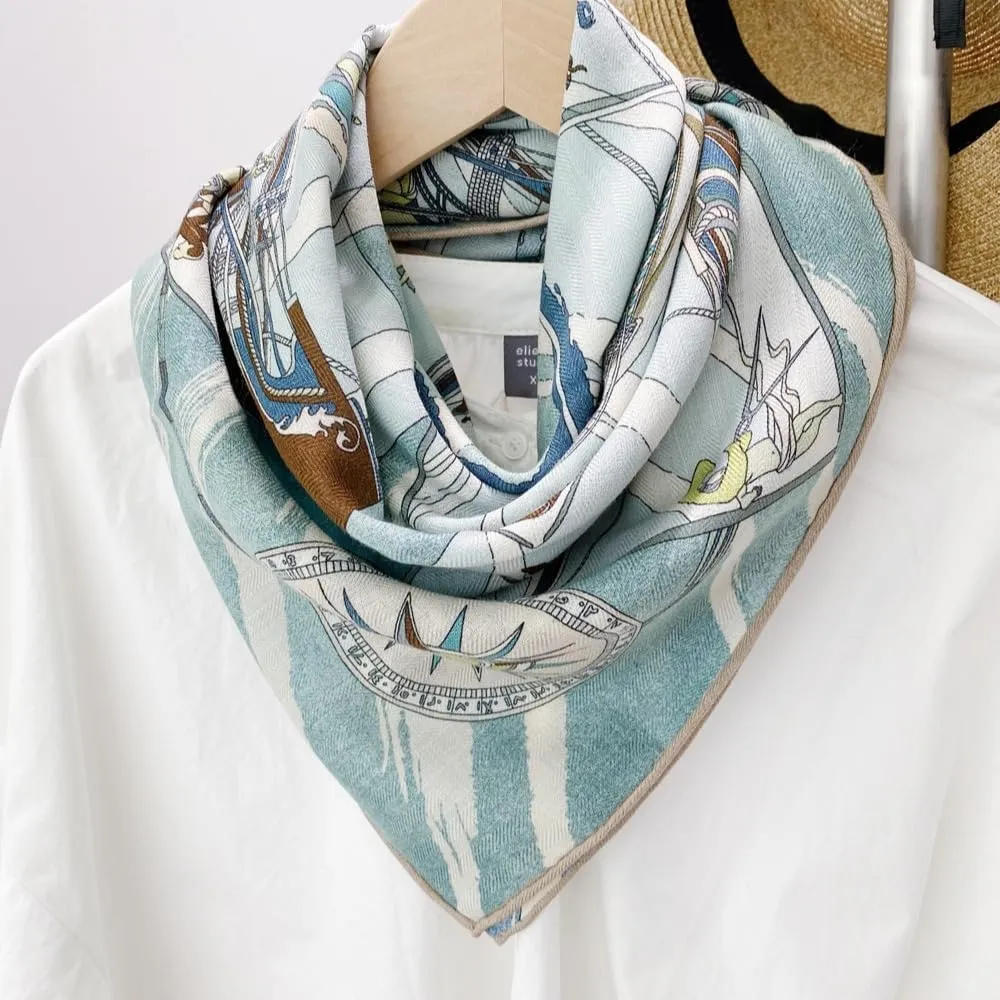 Women's Square Wool Blend Silk Scarf, 33 inches, Double Sides Printed,Luxury Scarf with Gift Box