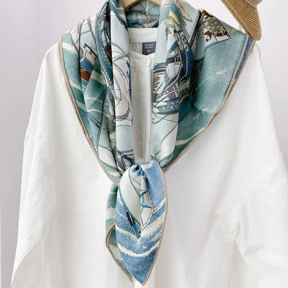 Women's Square Wool Blend Silk Scarf, 33 inches, Double Sides Printed,Luxury Scarf with Gift Box